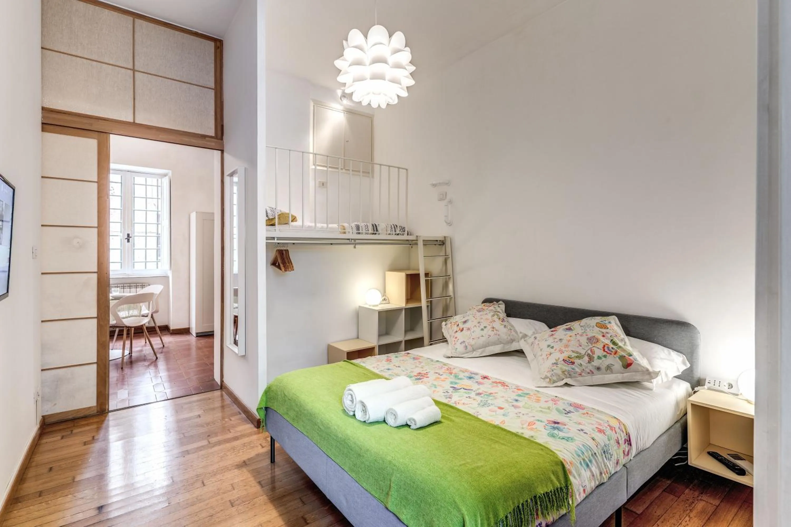 Bedroom, Bed in Elegant Apartment Behind the Colosseum