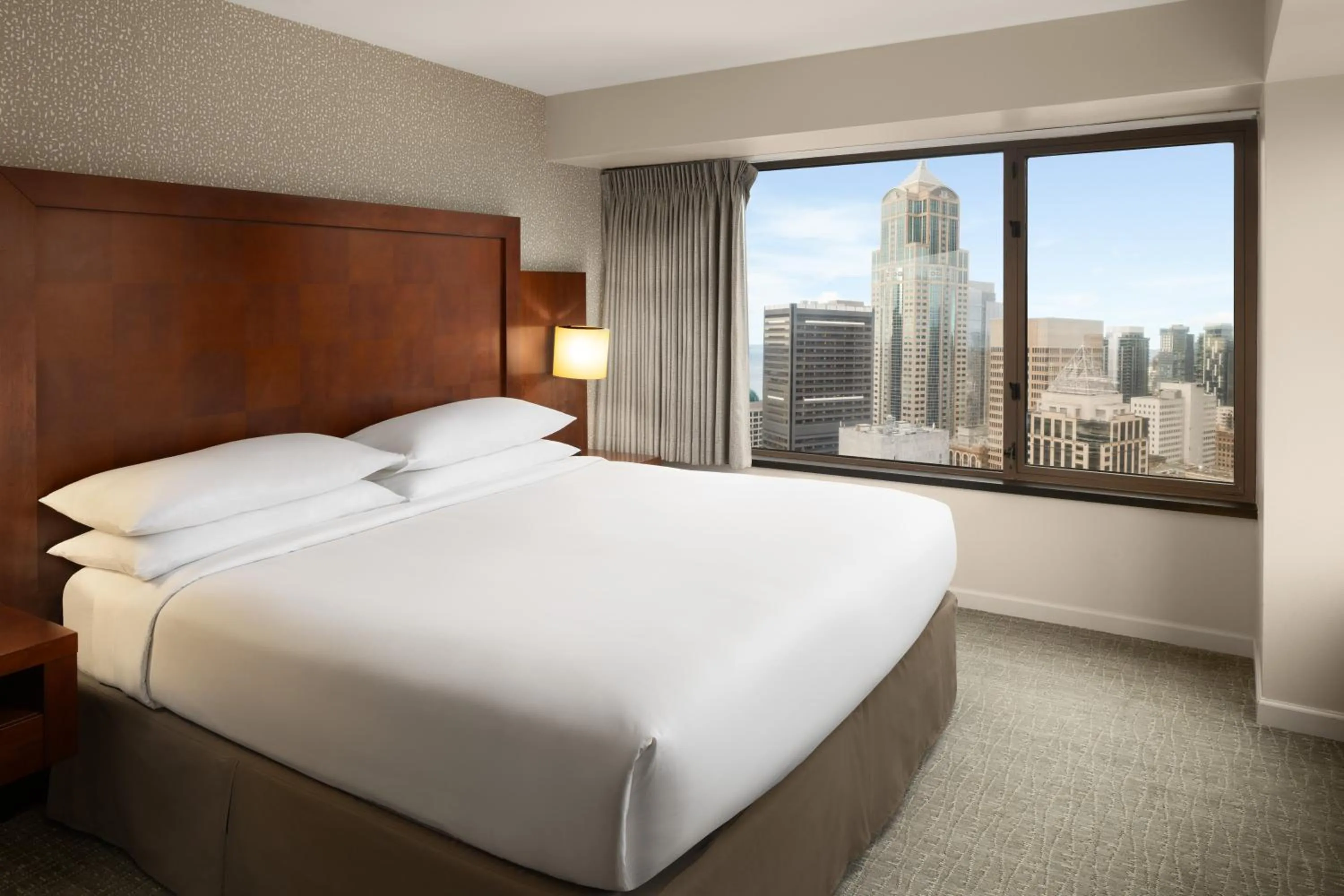 Bed in Renaissance Seattle Hotel