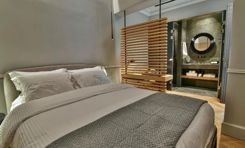 Bed in Nikiou Suites Luxury Residence