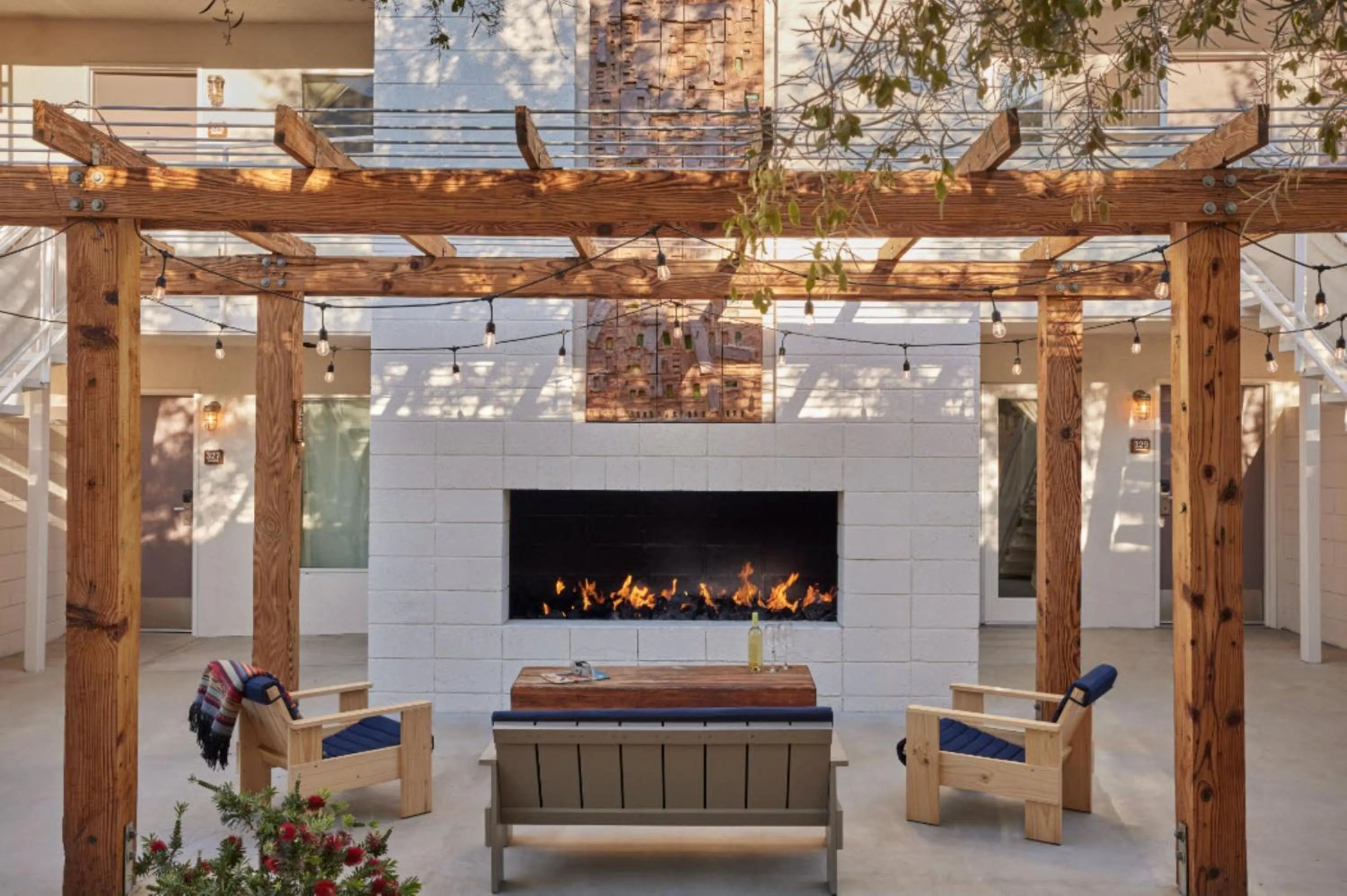 fireplace in Ace Hotel and Swim Club Palm Springs