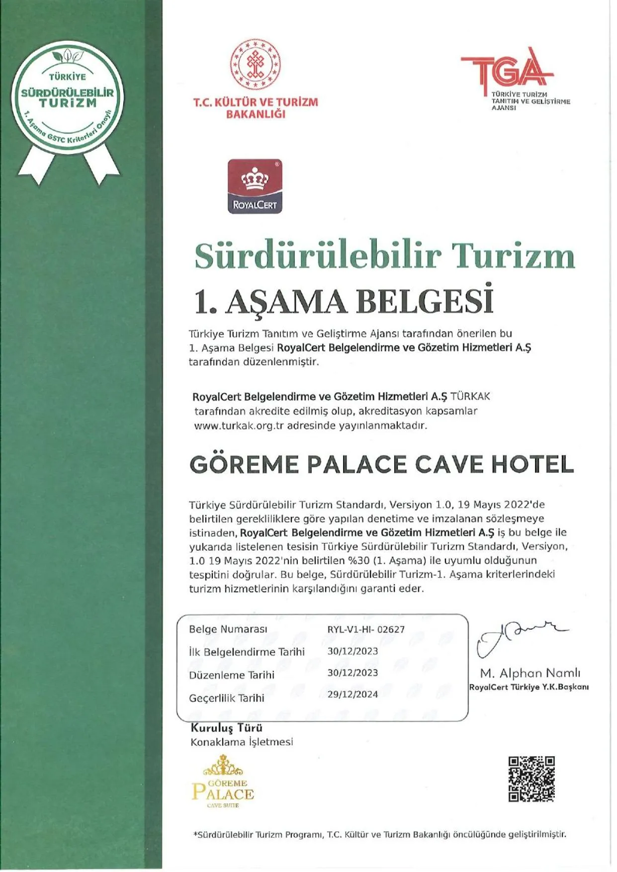 Logo/Certificate/Sign in Goreme Palace Cave Suites