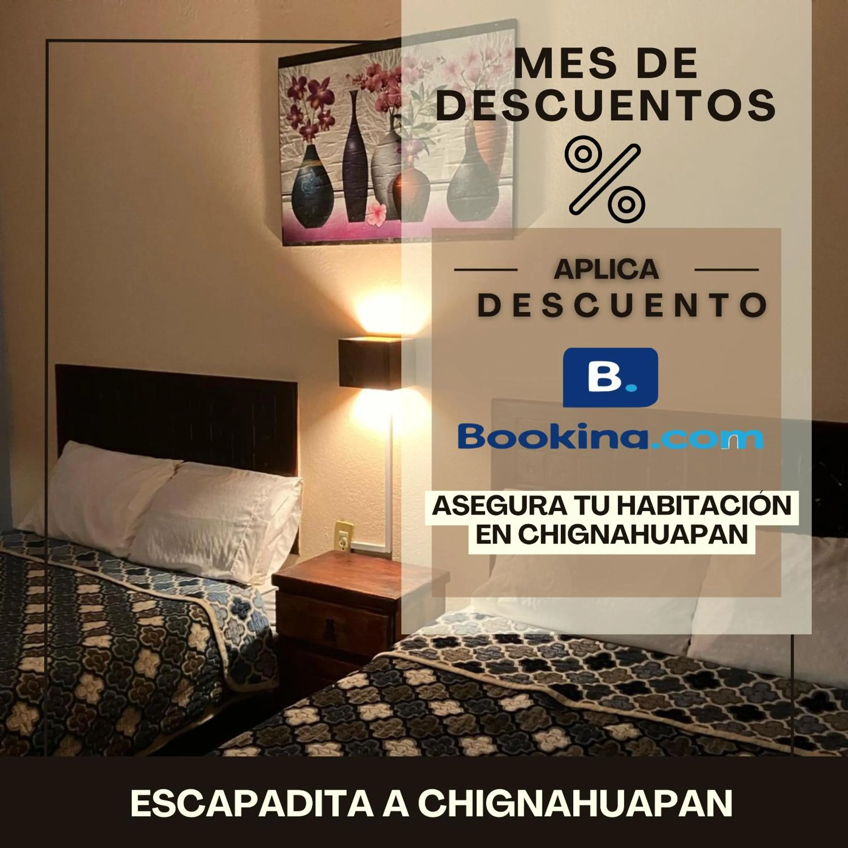 Text overlay, Bed in Hotel Santa Fe