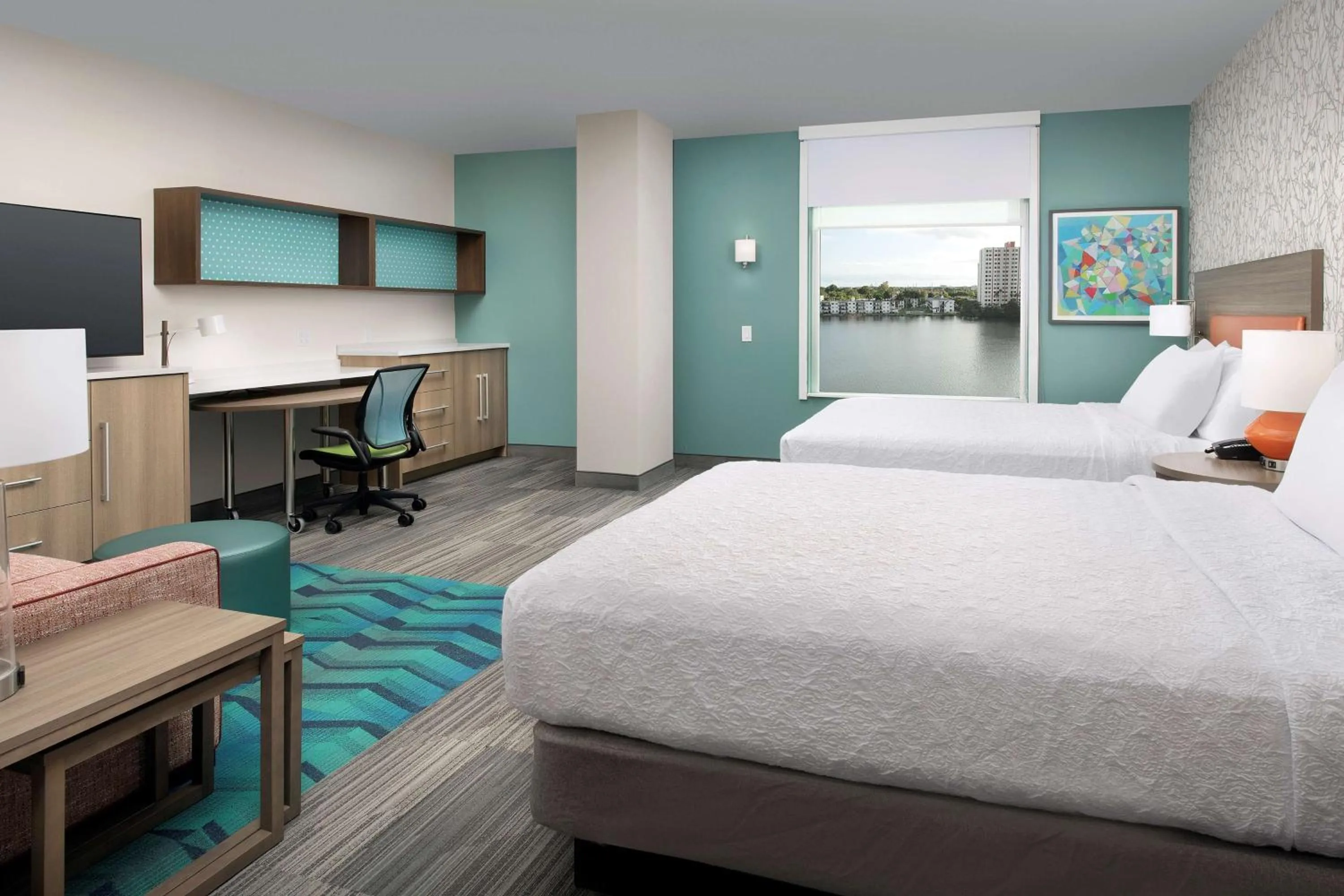 Bedroom, Bed in Home2 Suites By Hilton Miami Airport South Blue Lagoon