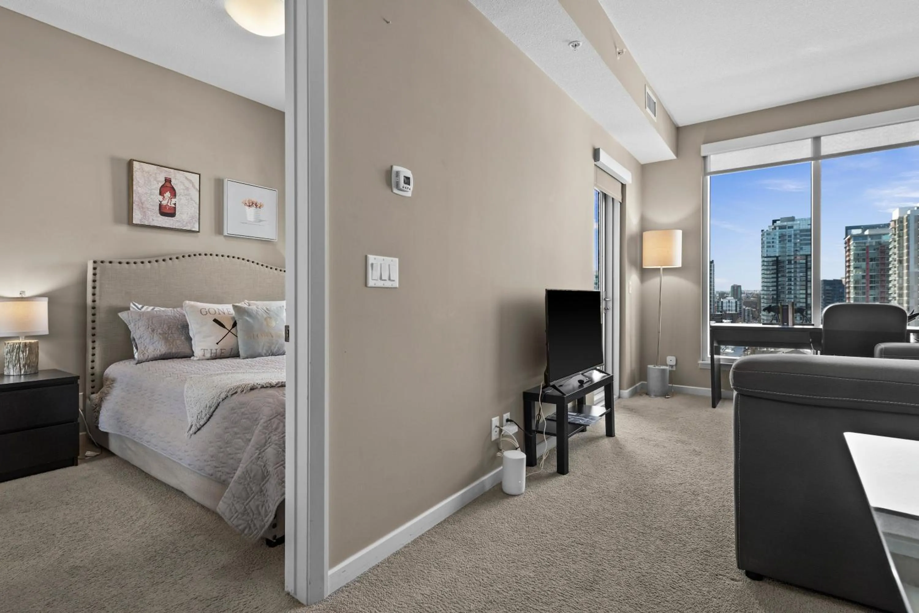 Bed in GlobalStay Downtown Calgary Condos