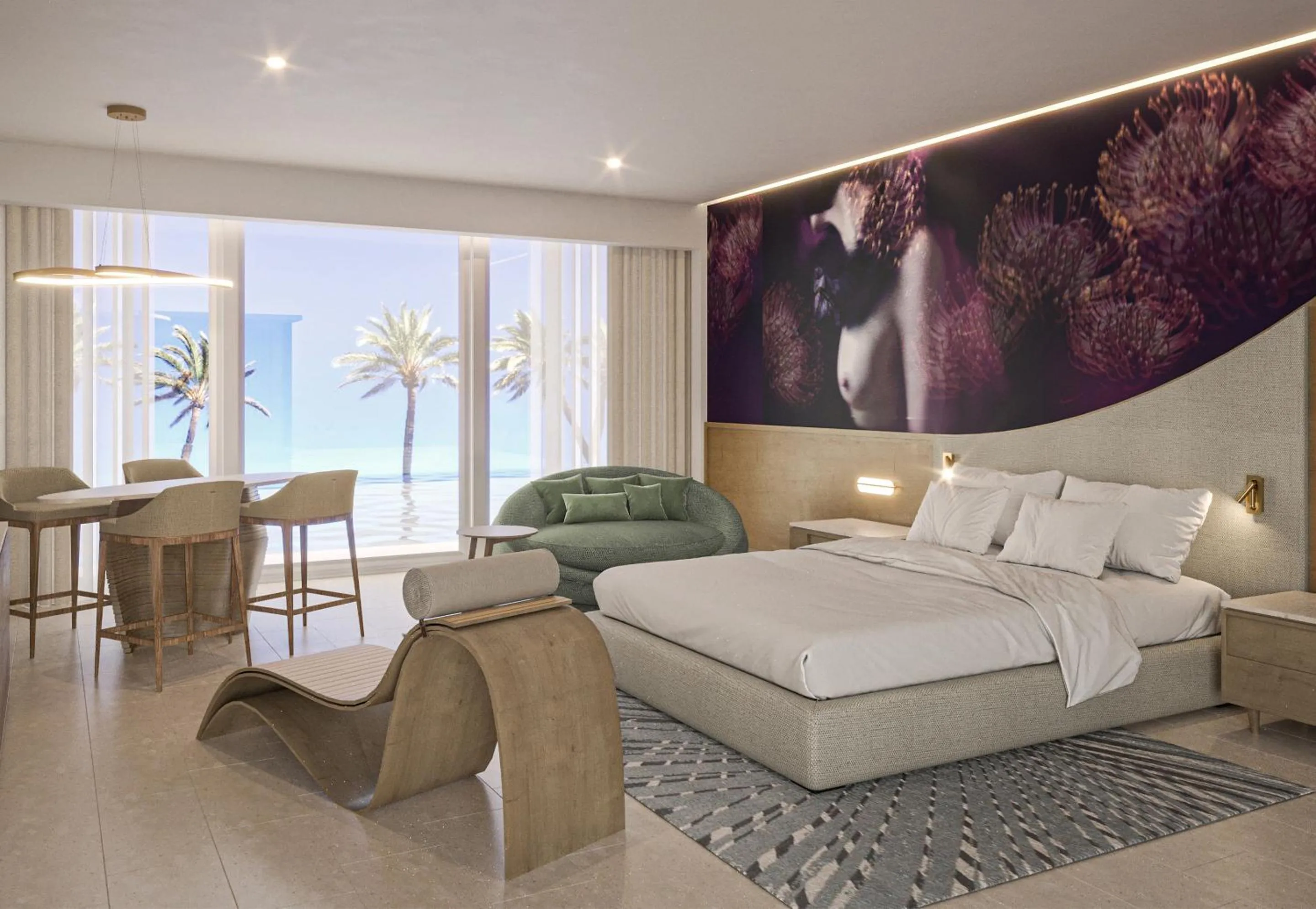 Living room, Bed in Desire Riviera Maya Resort All Inclusive - Couples Only