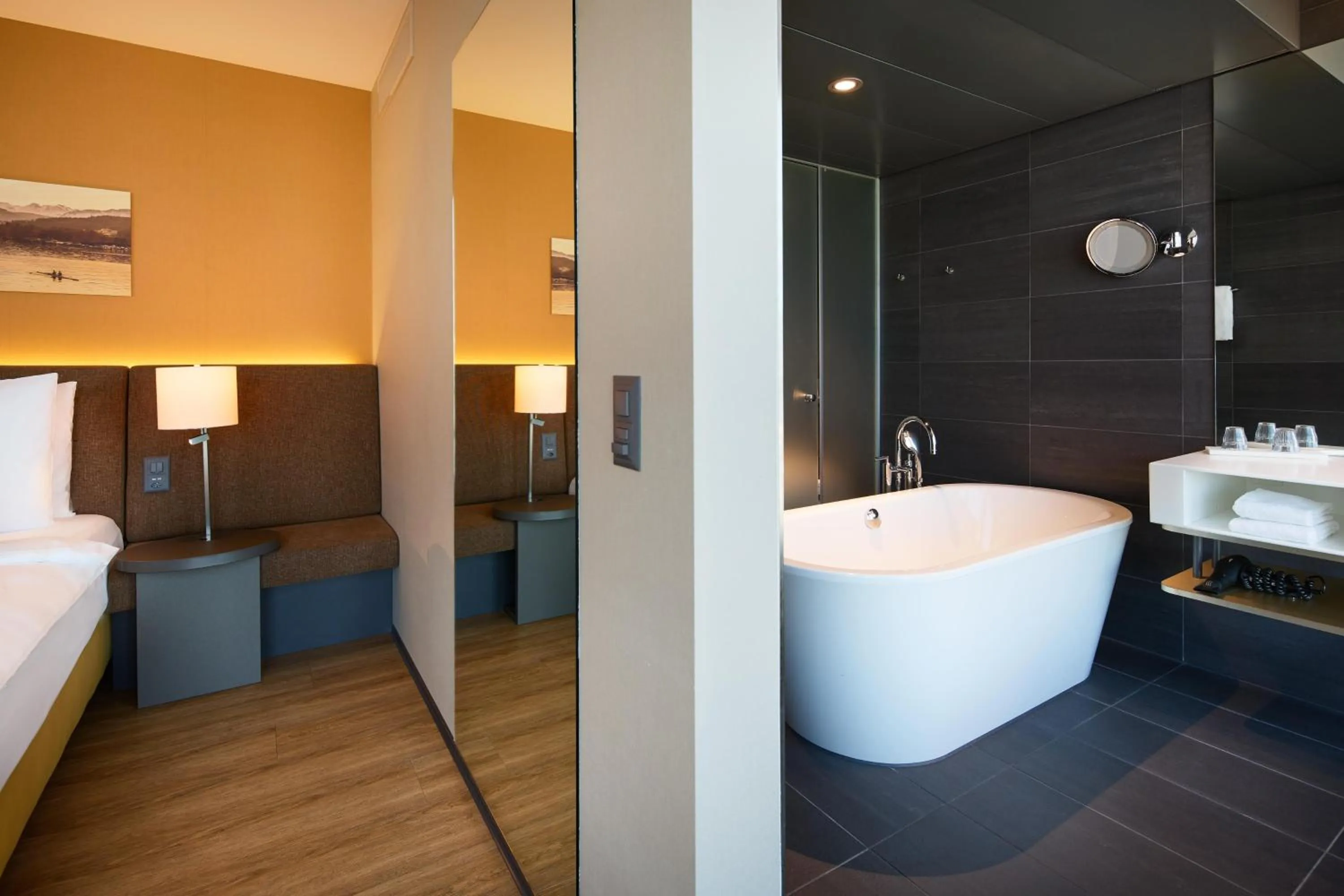 Bathroom, Bed in Radisson Blu Hotel, Lucerne