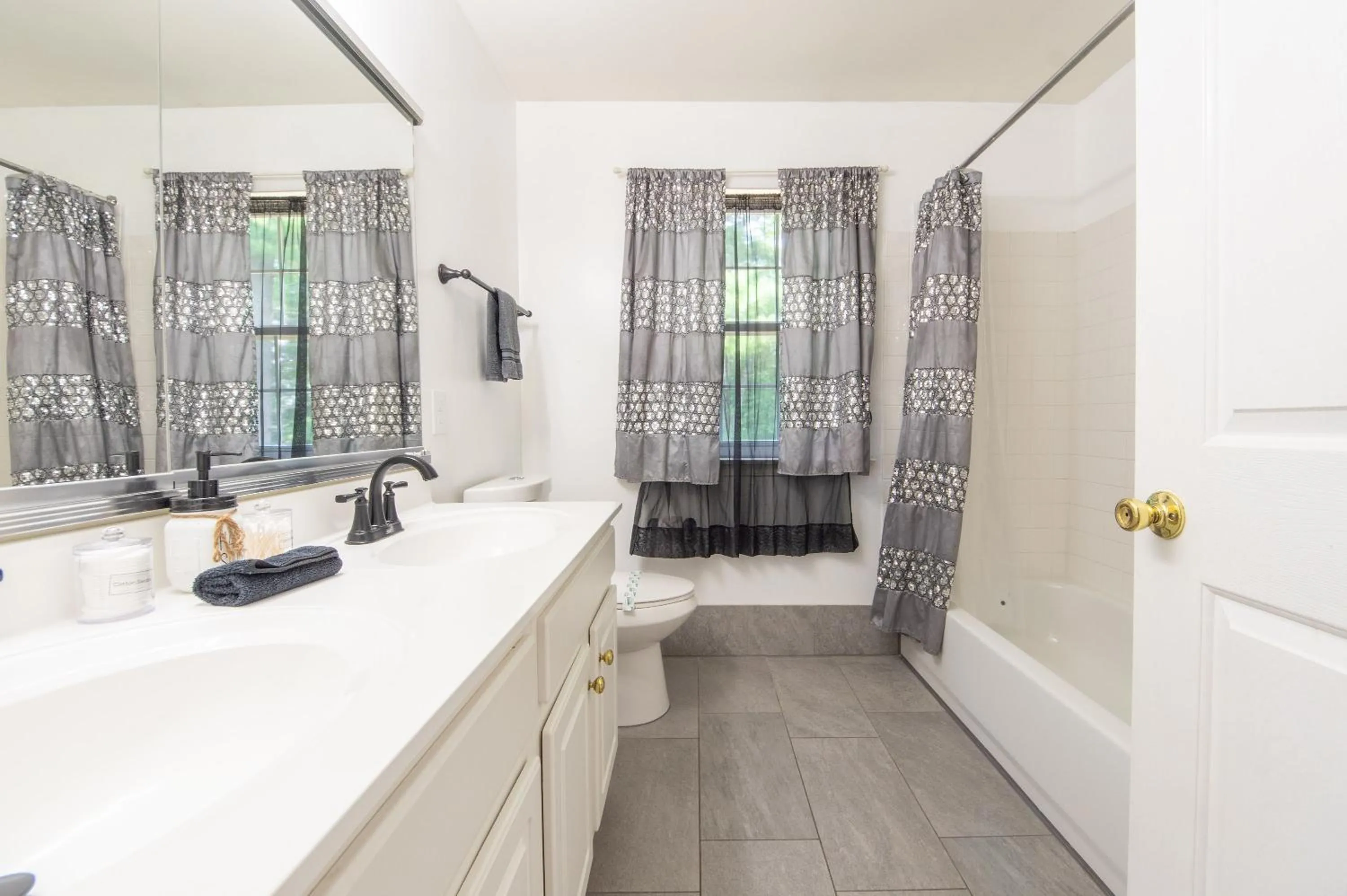 Shower in Luxury Villa with Hot Tub, Two Fire Pits, King Bed Suite, Game Room & Fenced Yard