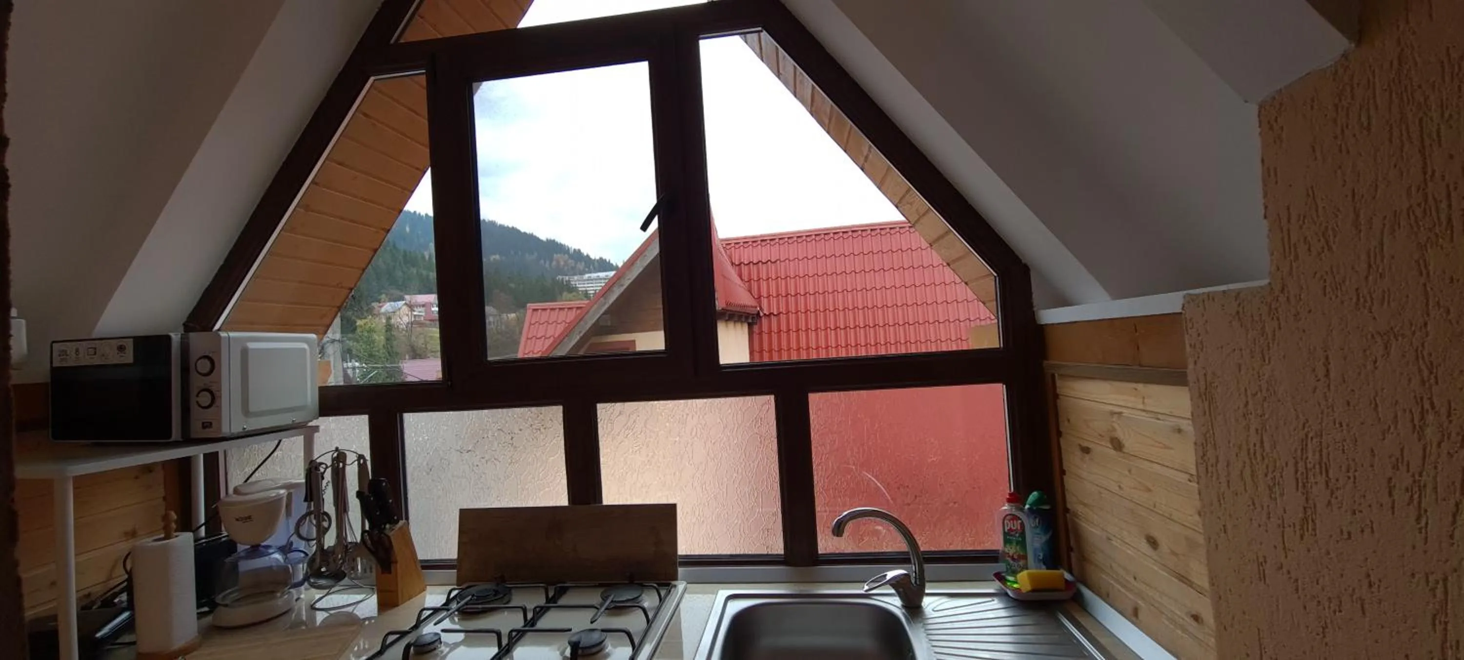 Kitchen or kitchenette in Pensiunea Aurora - Great Hostel Voineasa