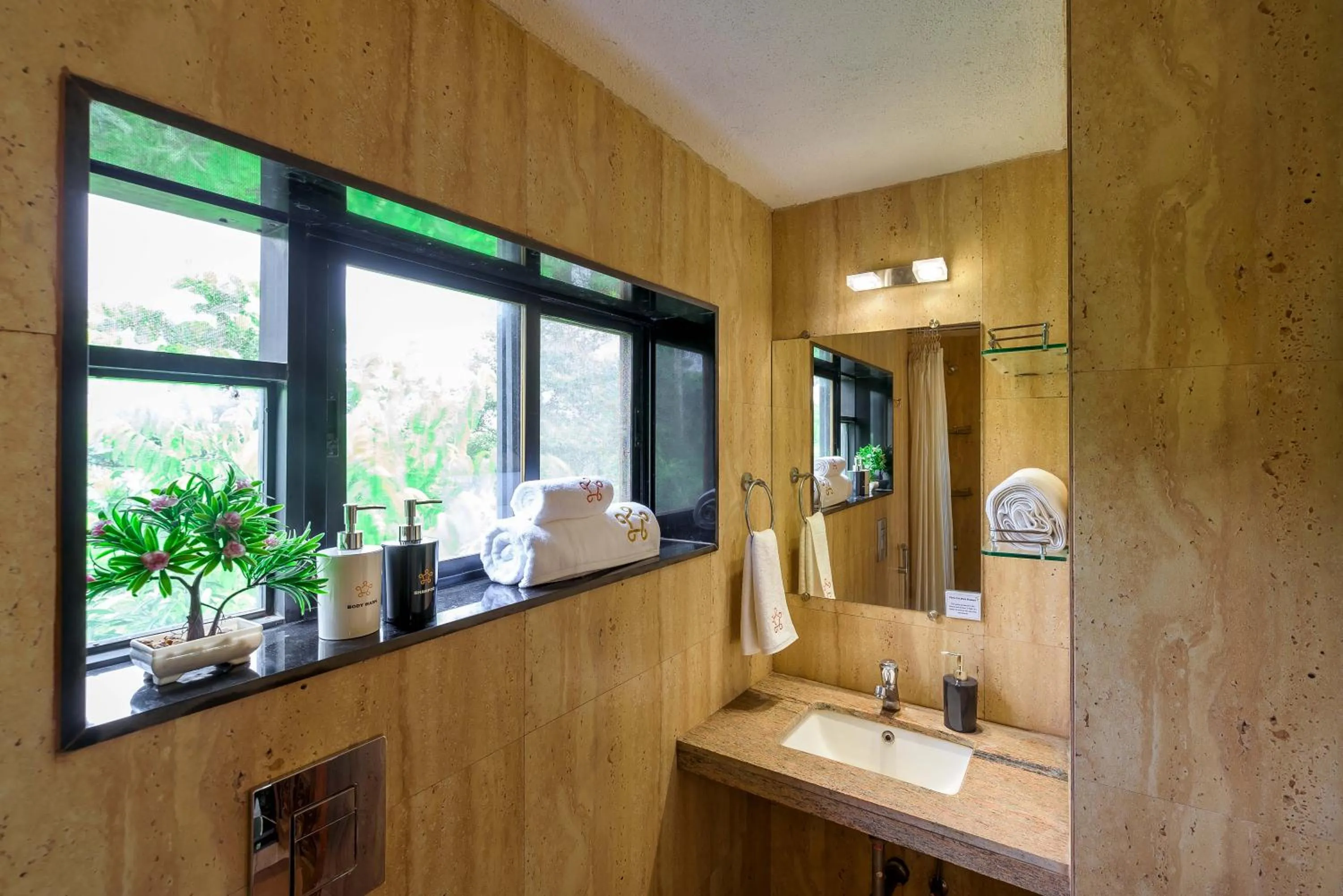 Shower in SaffronStays Le Soil, Igatpuri - pet-friendly villa with viewing deck for panoramic views