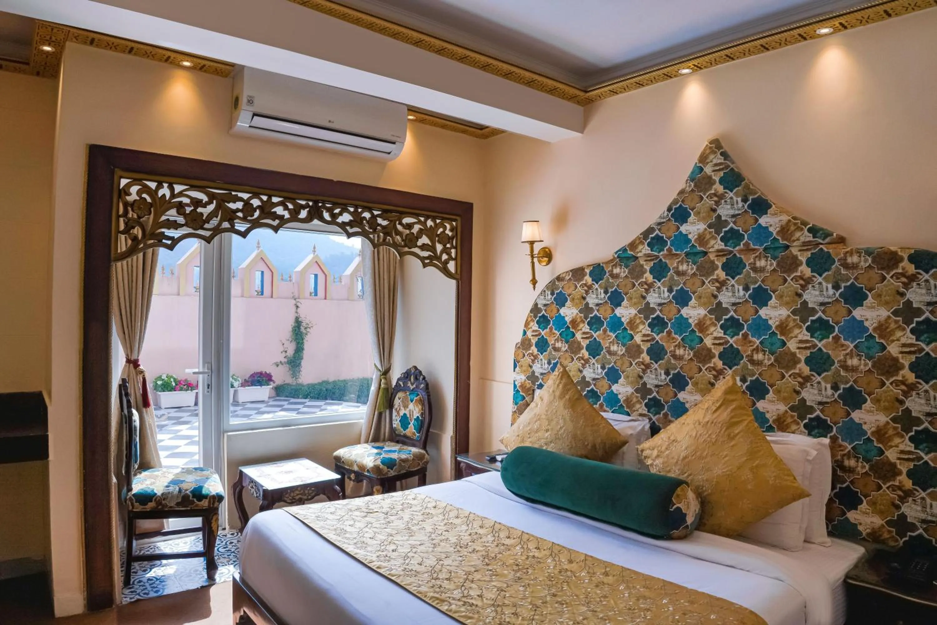 View (from property/room), Bed in The Neeraj Ganga Heritage Palace