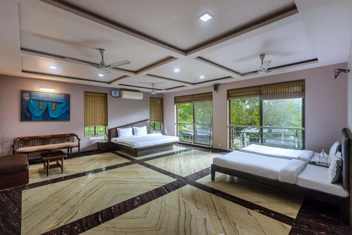 Bed in SaffronStays Aura - 4BR luxury pool villa with gym, BBQ deck, lawns & indoor games near Kihim Beach
