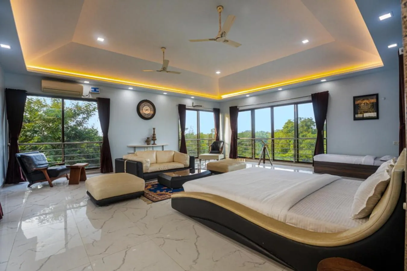 Bed in SaffronStays Aura - 4BR luxury pool villa with gym, BBQ deck, lawns & indoor games near Kihim Beach