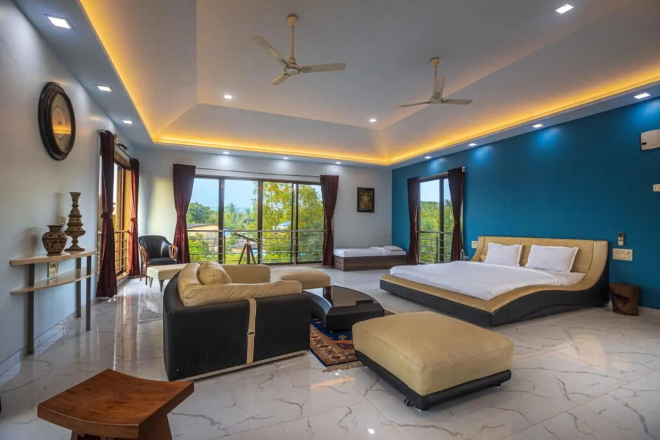 Bed in SaffronStays Aura - 4BR luxury pool villa with gym, BBQ deck, lawns & indoor games near Kihim Beach