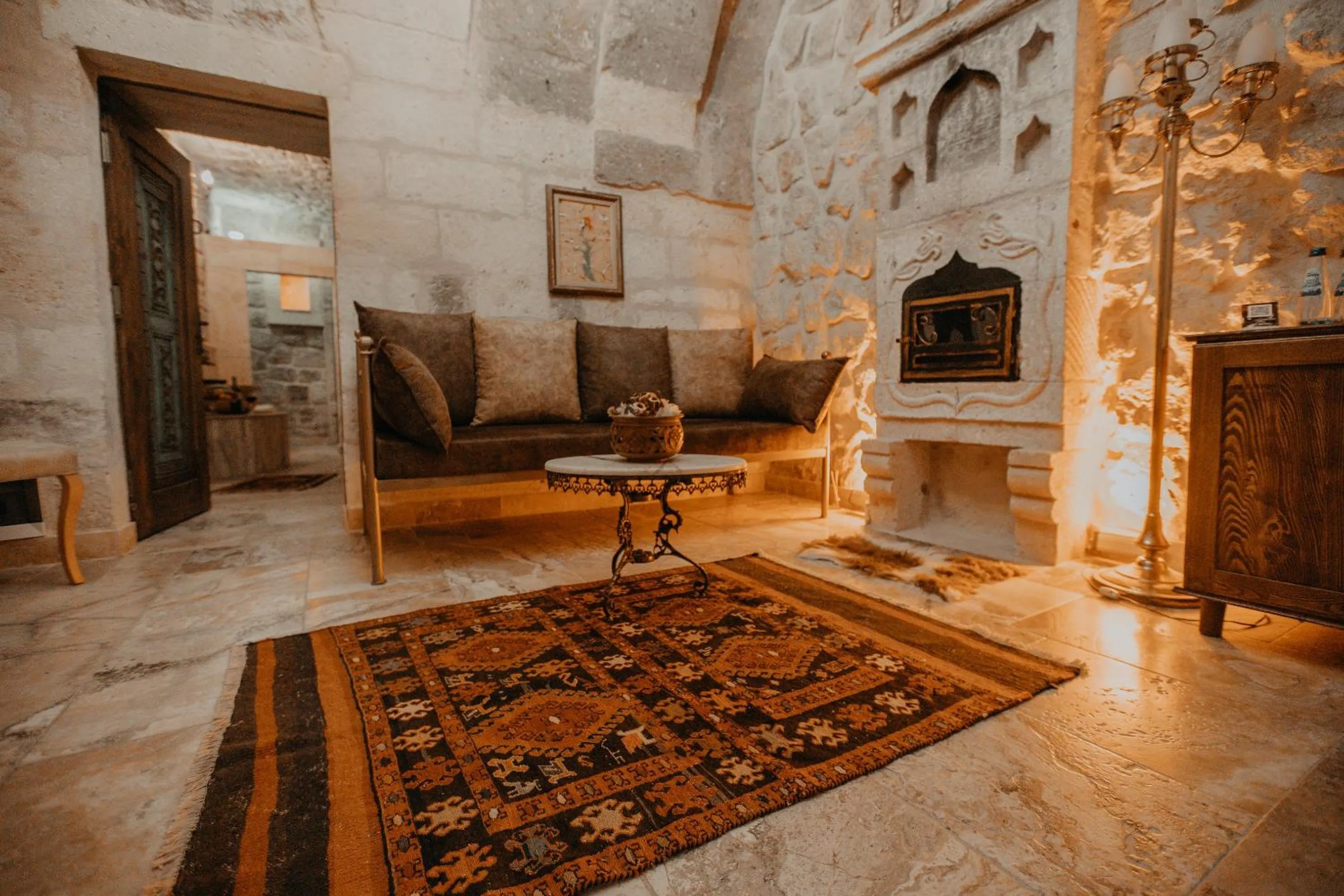fireplace in Serenus Cave Suites