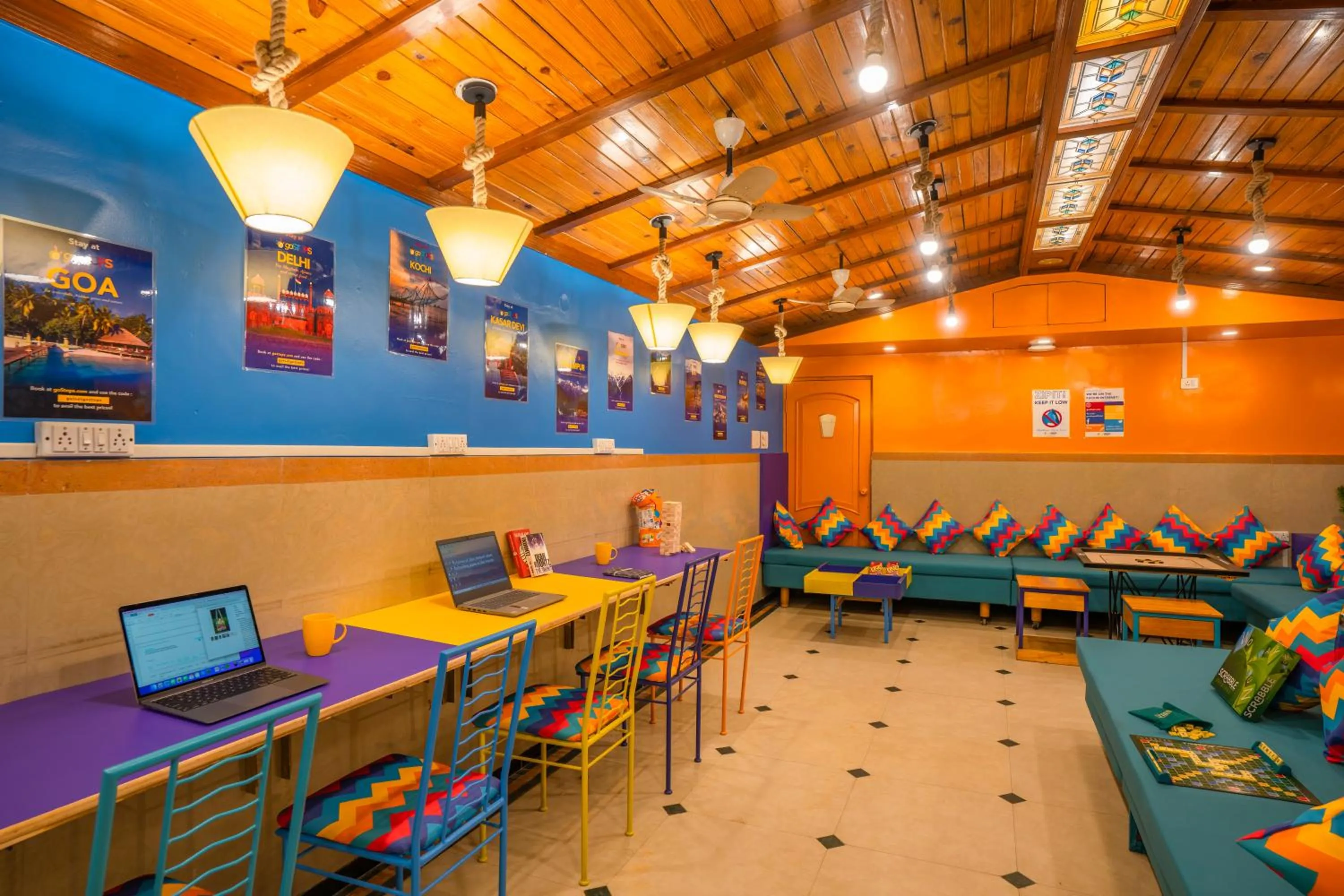 Seating area in goSTOPS Bengaluru, Gandhi Nagar Majestic