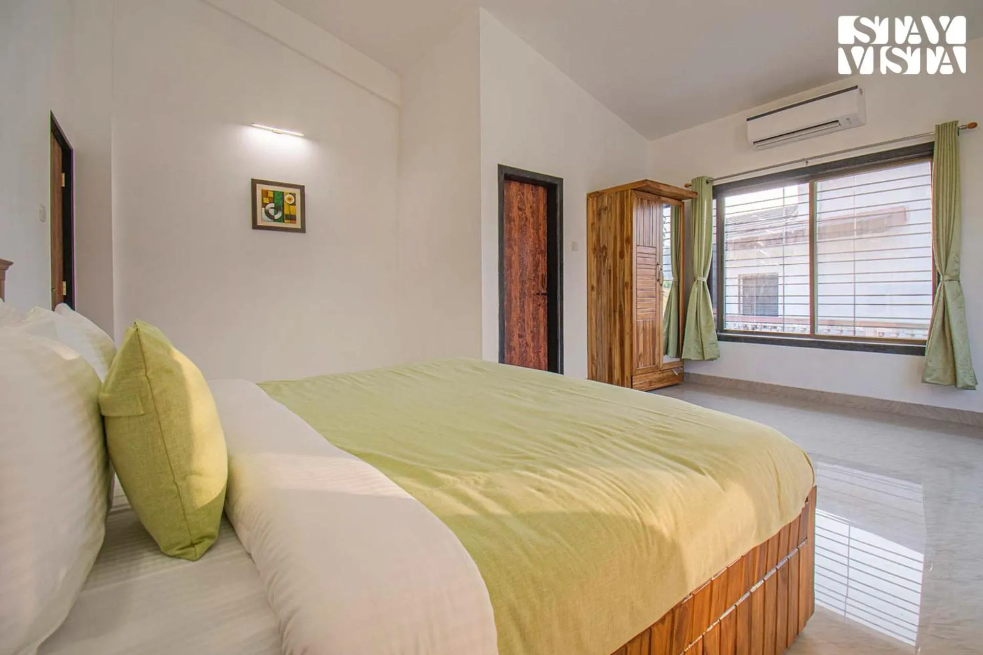 Bedroom, Bed in StayVista's Brookvale Cottage - Dive into tranquility with pool view and gazebo
