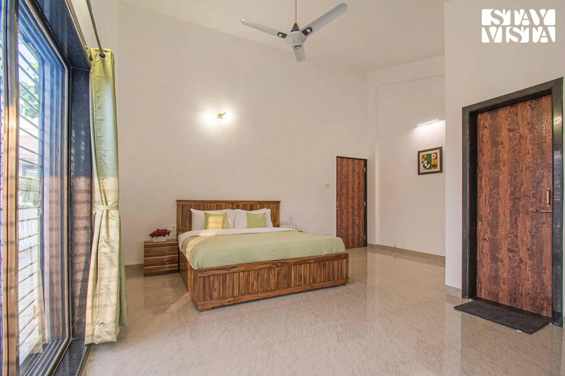 Bedroom, Bed in StayVista's Brookvale Cottage - Dive into tranquility with pool view and gazebo