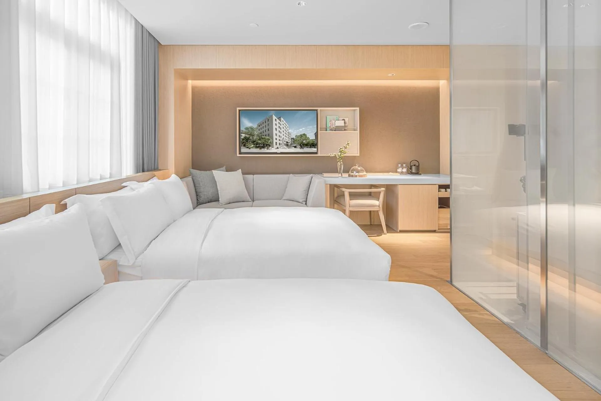 Bed in HOTEL ANDI Townscape Wuhan