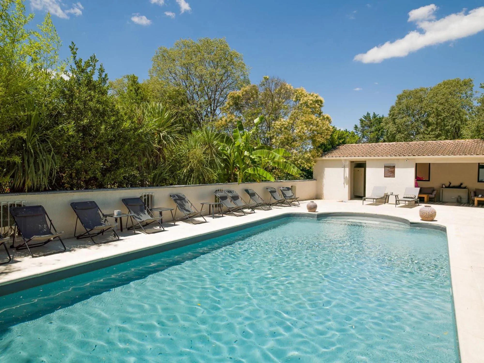 Pool view in Hôtel l'Amandière