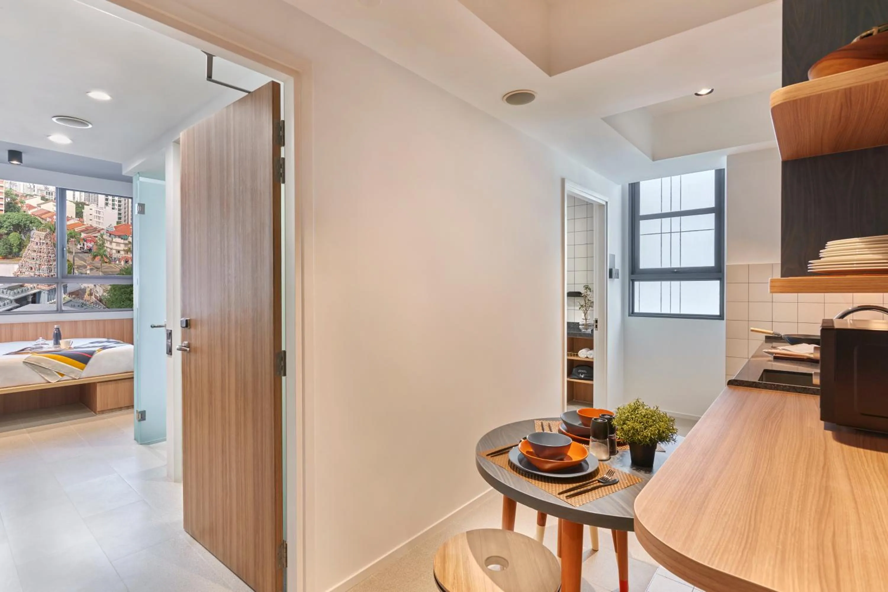 Kitchen or kitchenette, Bed in lyf Farrer Park Singapore