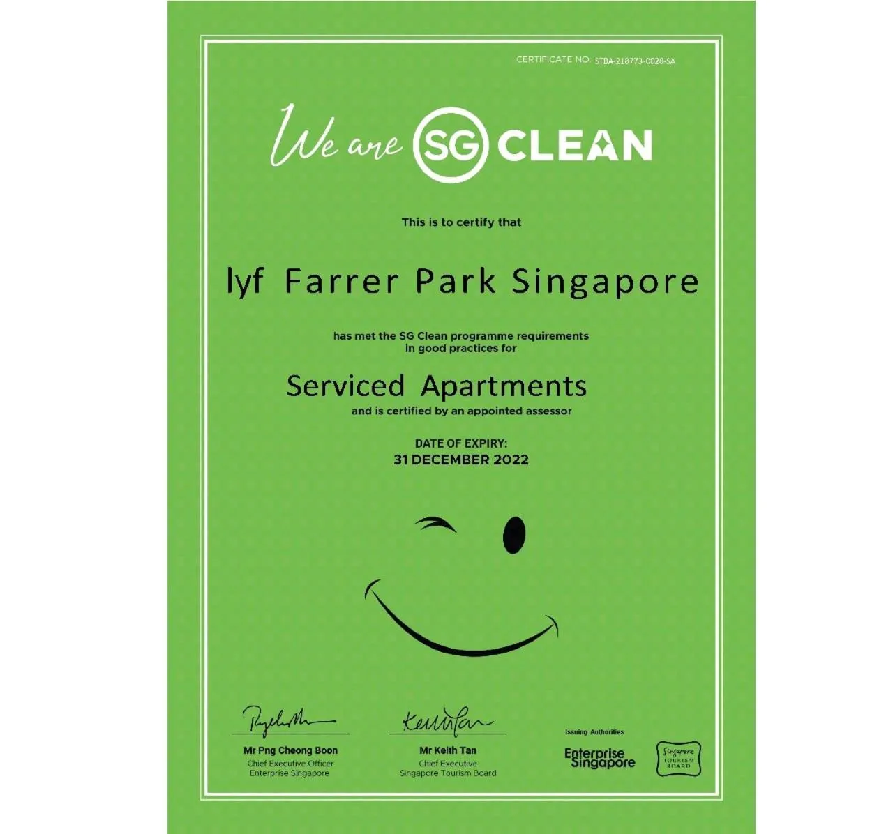 Certificate/Award in lyf Farrer Park Singapore