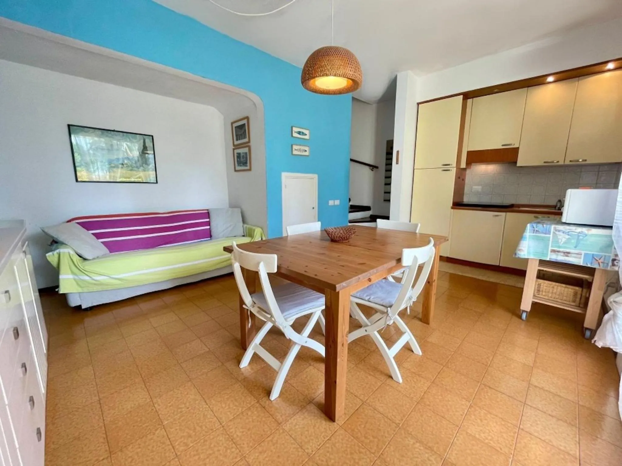 Bed in Colorful house with pool and garden