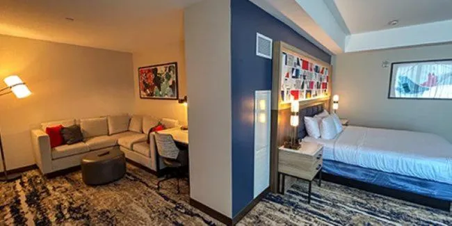 Bed in The Landing Hotel at Rivers Casino Pittsburgh