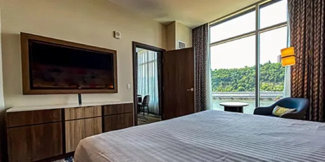 Bed in The Landing Hotel at Rivers Casino Pittsburgh