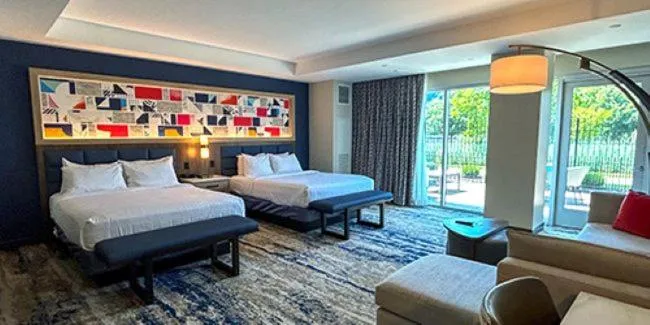 Bed in The Landing Hotel at Rivers Casino Pittsburgh