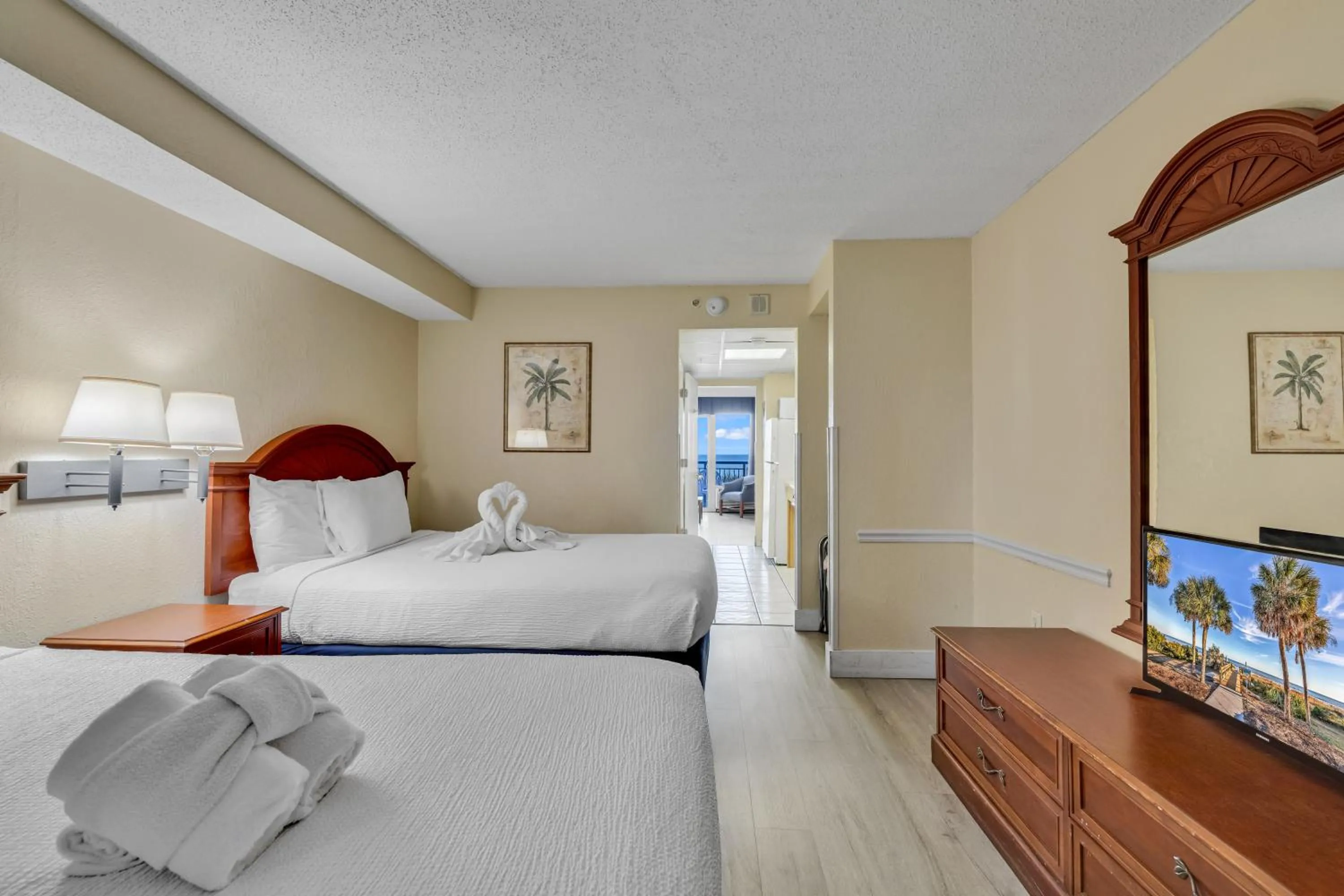 Bedroom, Bed in Oceanfront Boardwalk Condo w Private Balcony and Beach