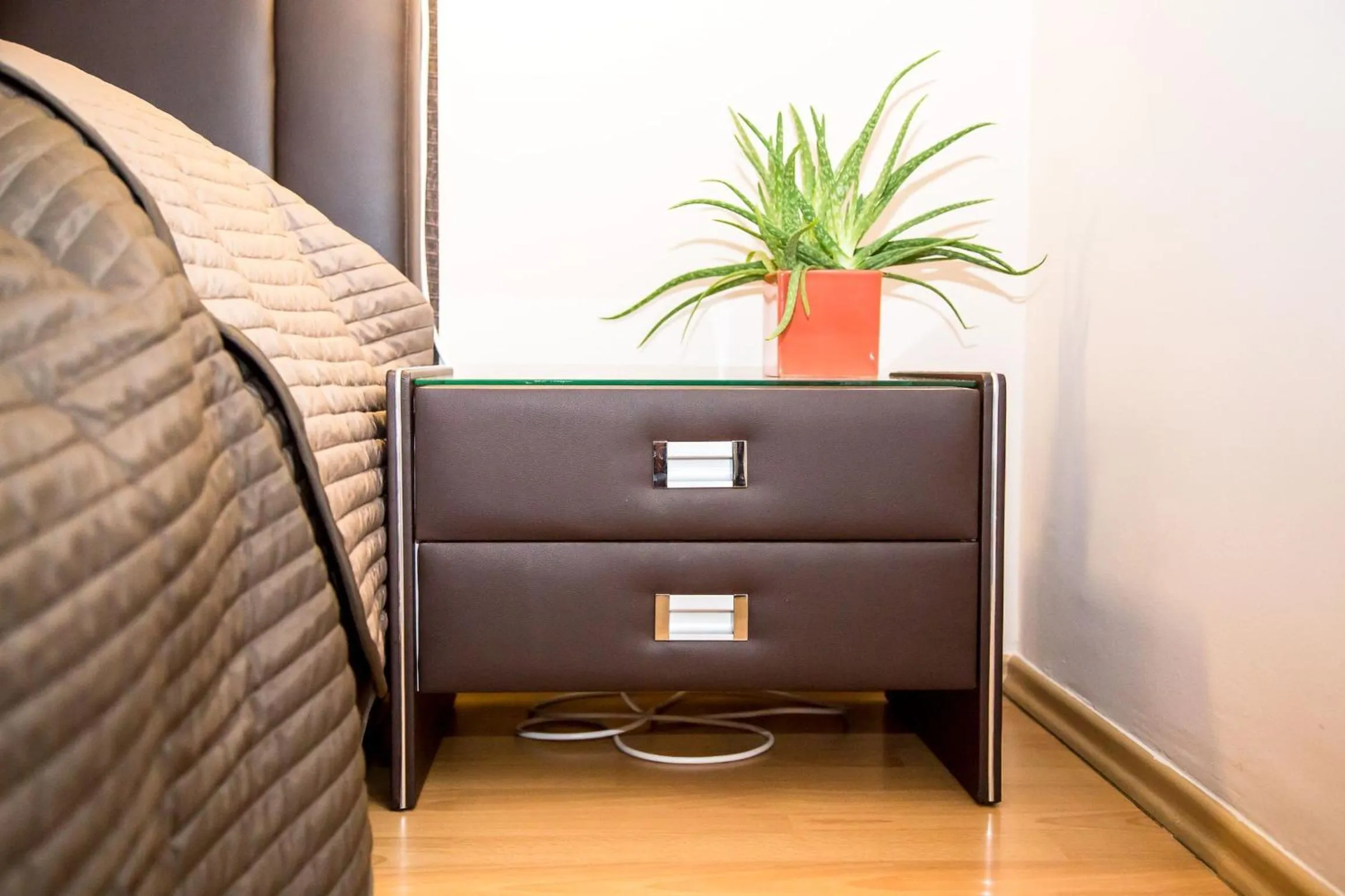 Bed in Arpad Bridge Apartments