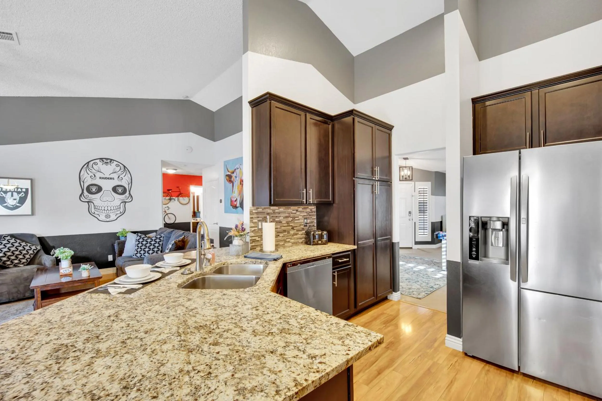 Kitchen or kitchenette in Sports Themed--Automated King Bed--Family Friendly--5 miles to Strip