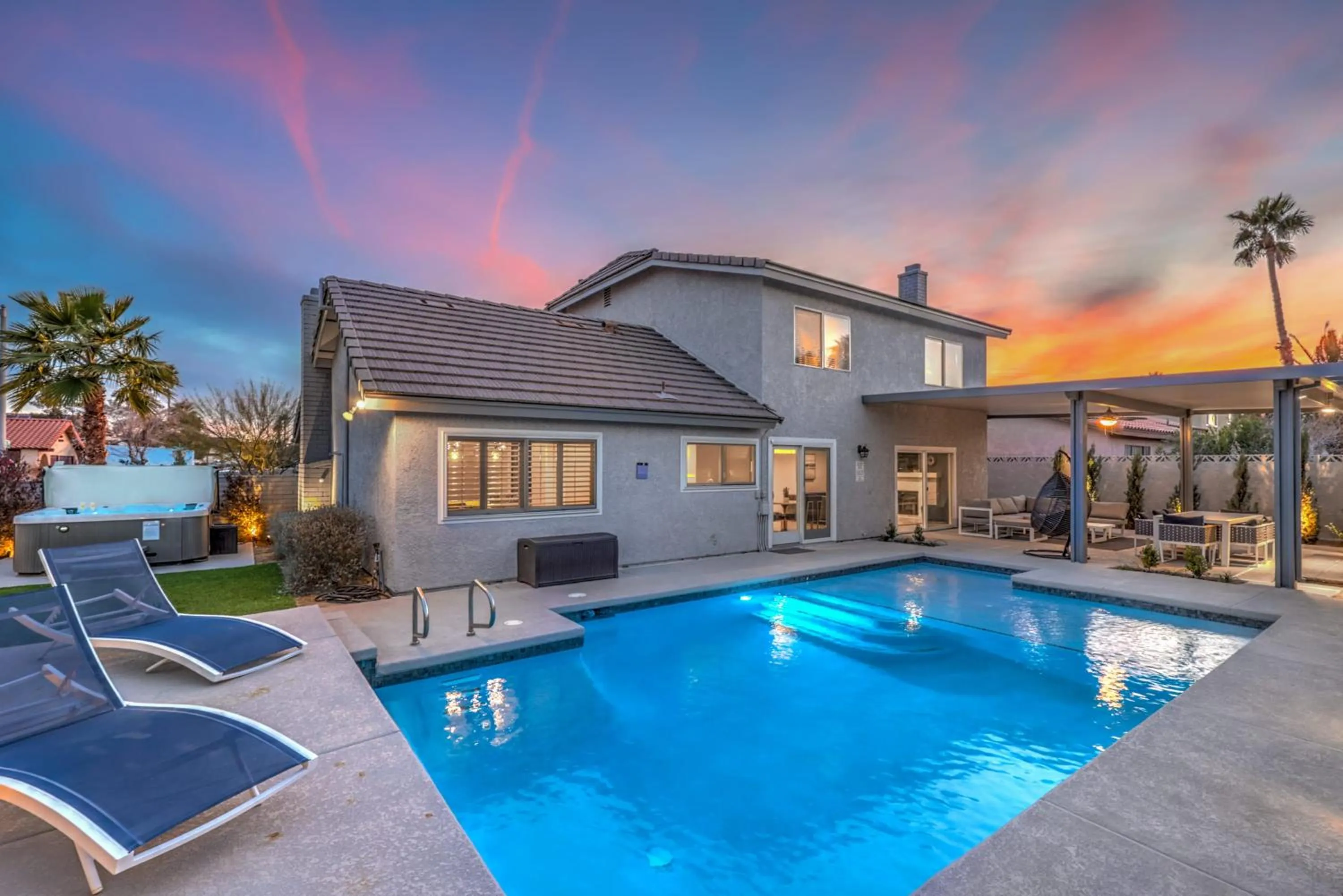 Pool view in Sunset Swim, Luxury Vegas Villa with Pool, Hot Tub