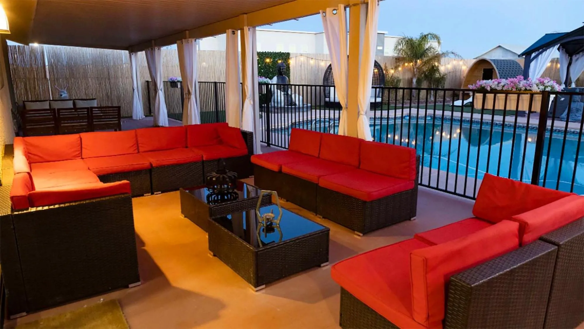 Patio in Buddha Mansion Luxury Resort - 8BR Modern, HotTub, Huge pool, Sauna, BBQ grill, Game Room
