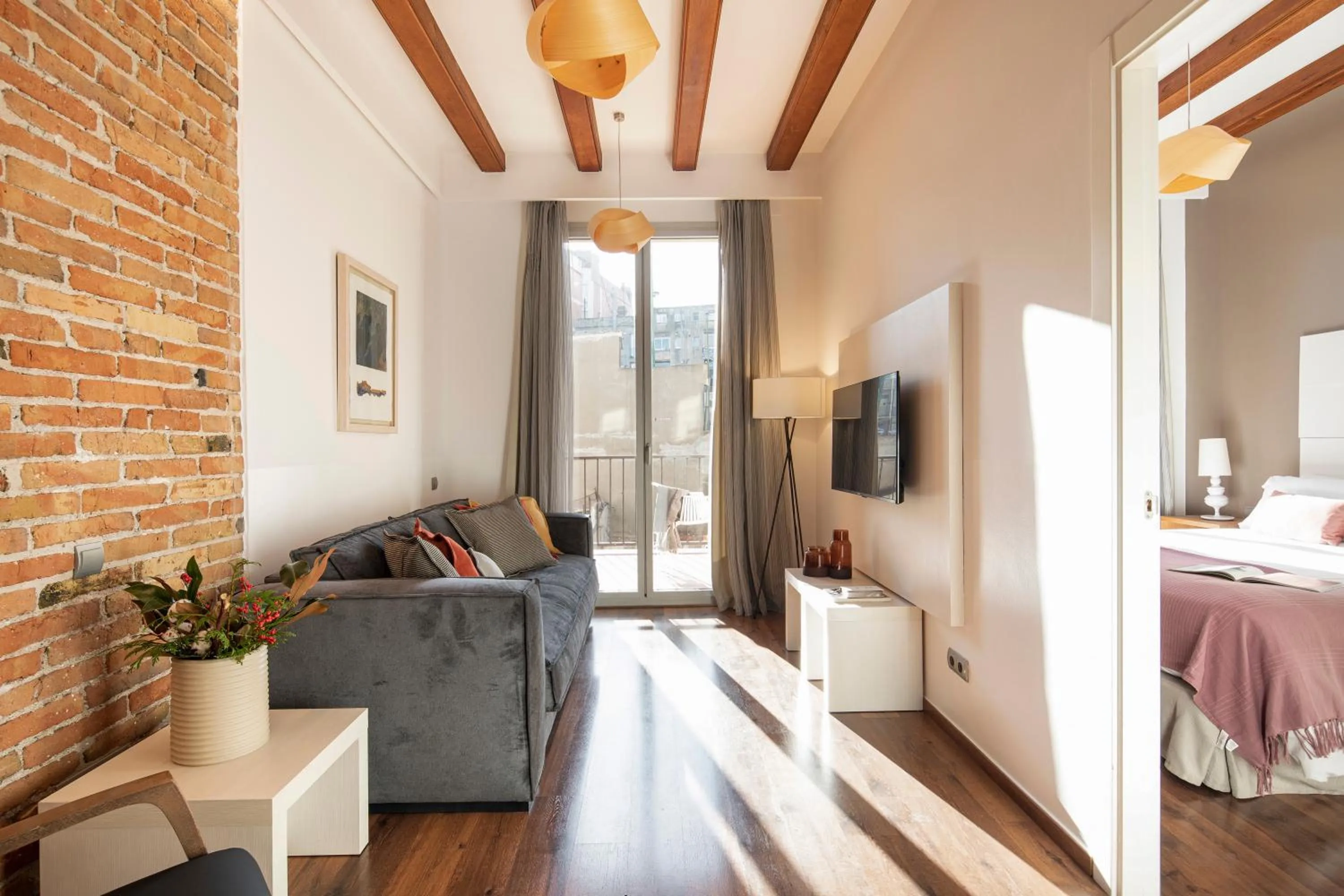 Living room, Bed in Aspasios Market Balconies Apartments