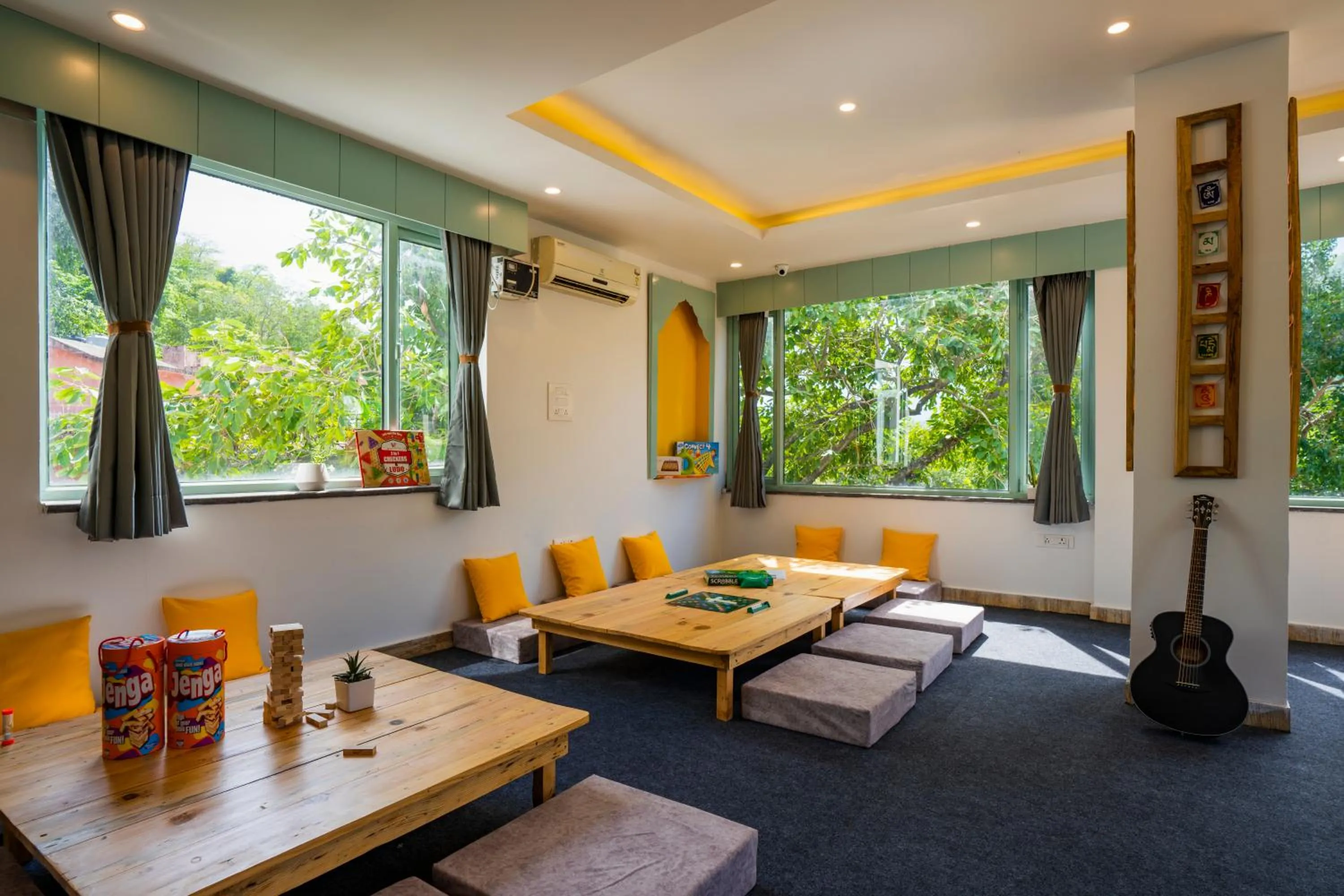 Living room in Zostel Rishikesh, Laxman Jhula