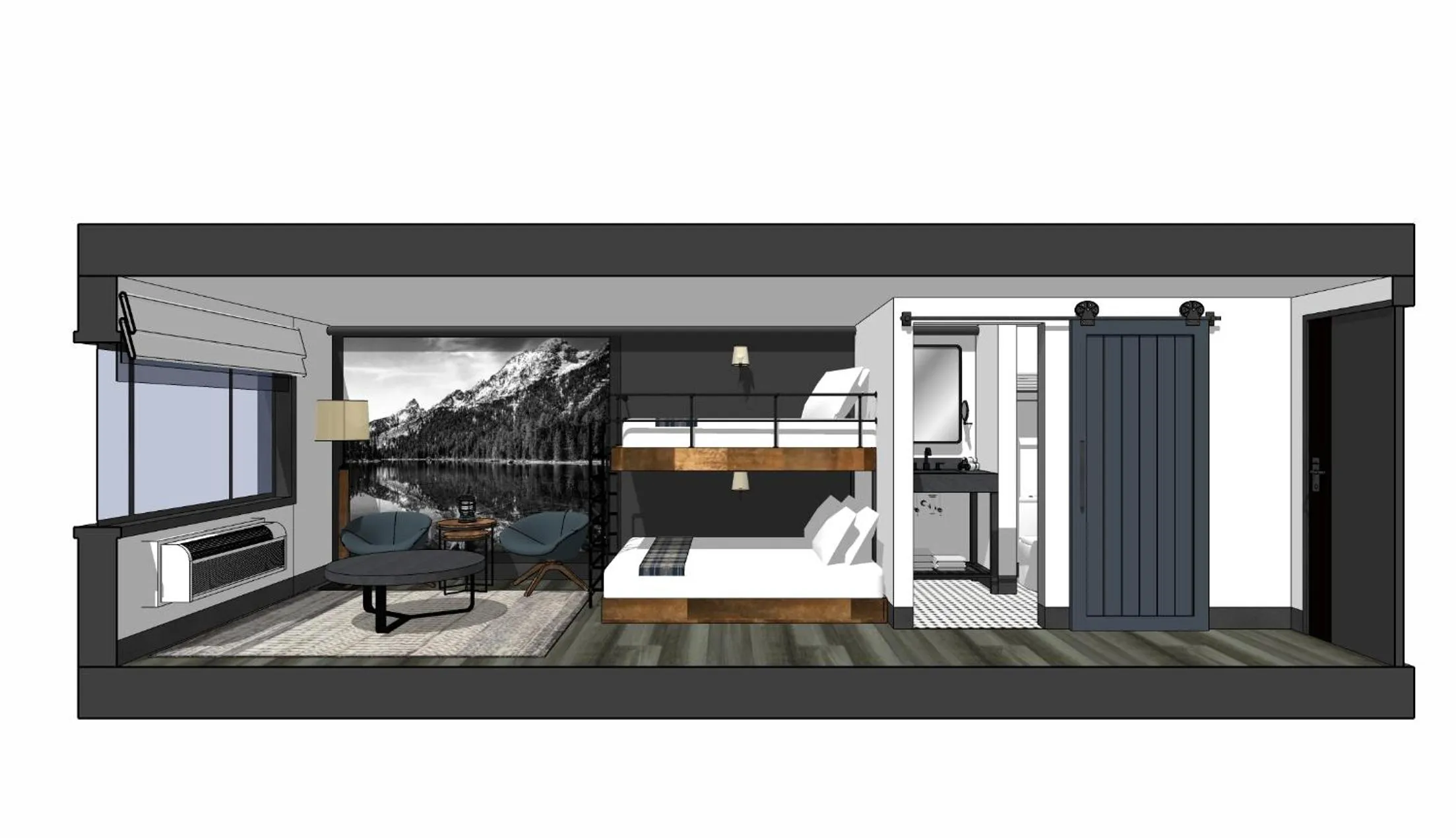 Bathroom, Bed in Gravity Haus