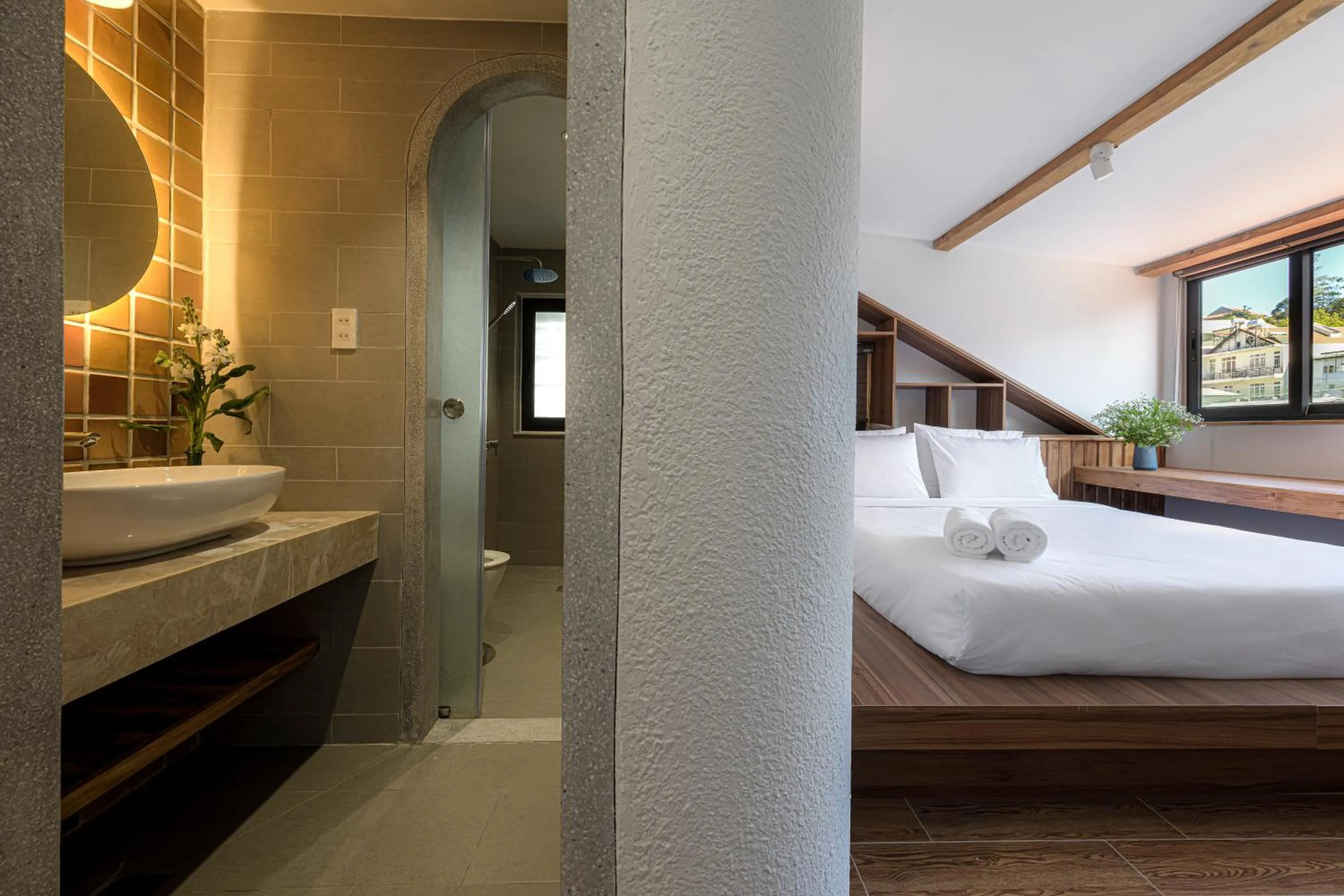 Bathroom, Bed in Thơm House