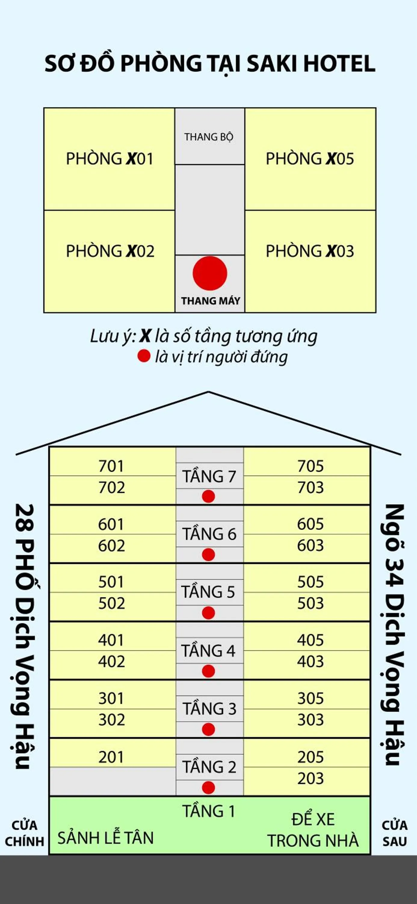 Floor plan in Keypad Hotel - 28 Dịch Vọng Hậu