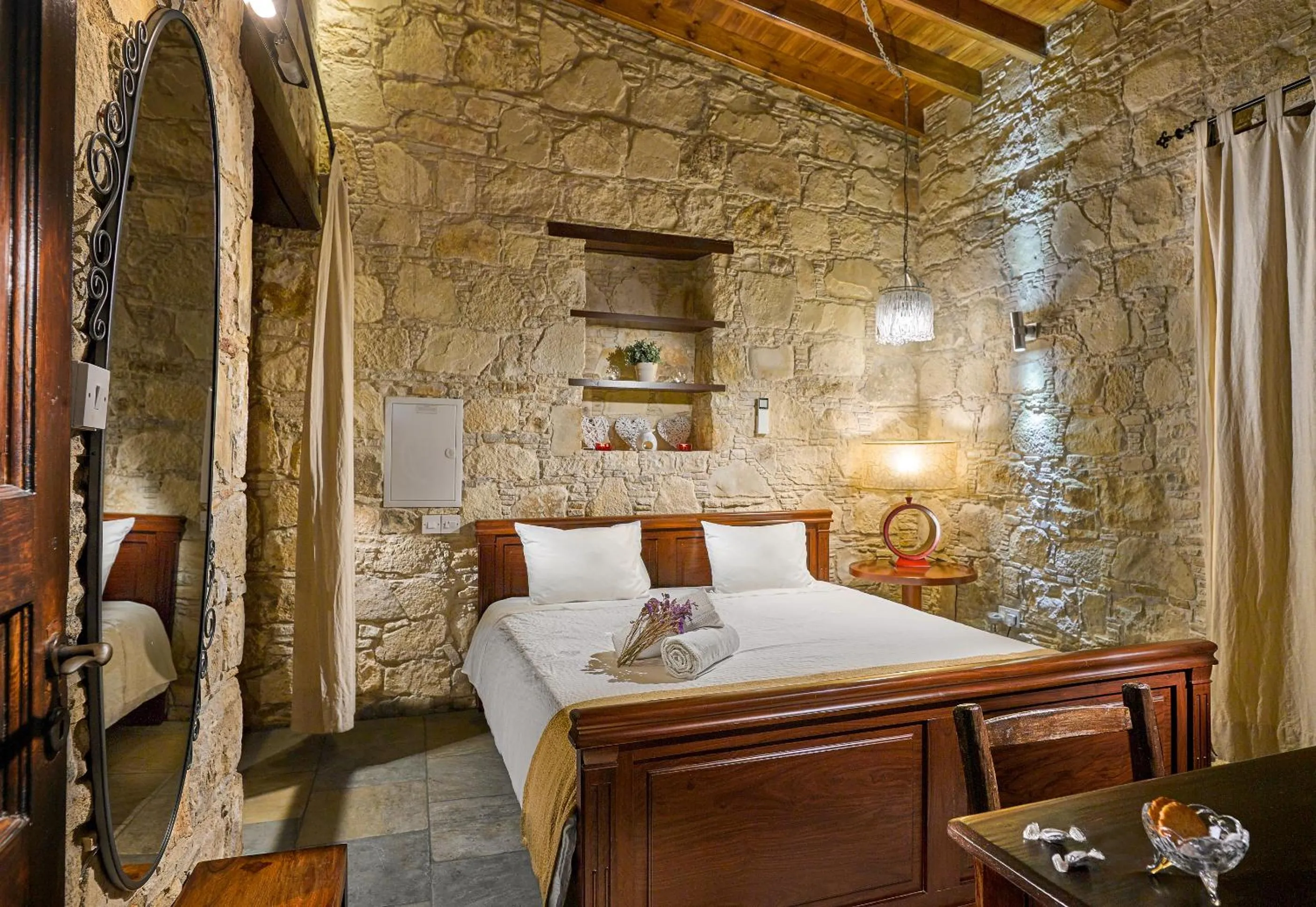 Bed in Oinoessa Traditional Boutique Guest Houses