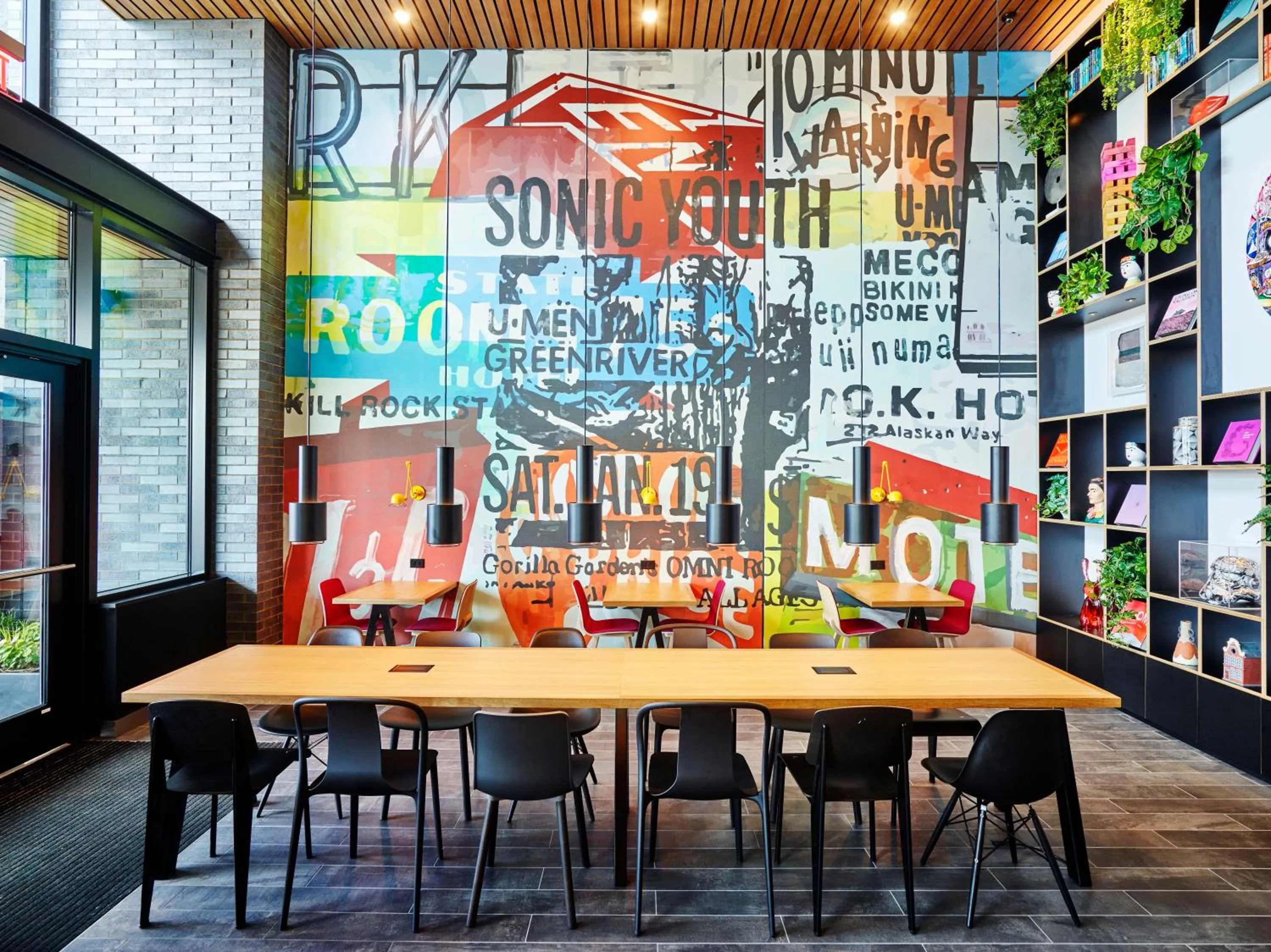 Seating area in citizenM Seattle Pioneer Square