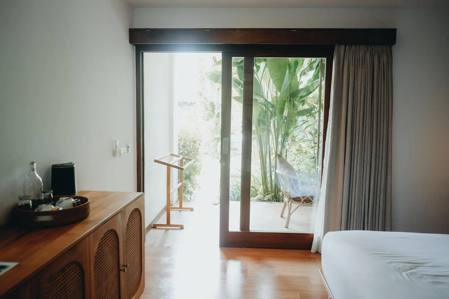 View (from property/room), Bed in PORTER HOTEL - Surf & Yoga Retreat