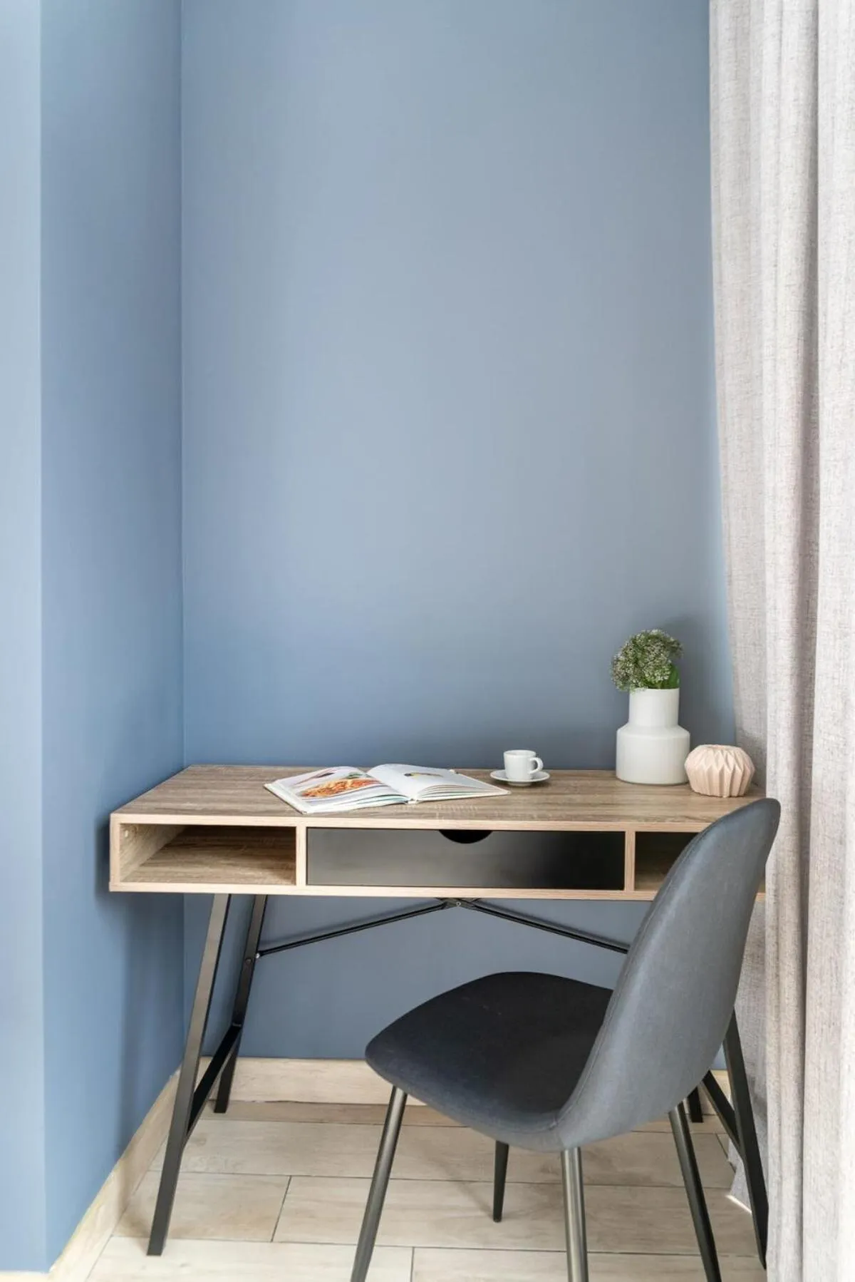 Living room in Silkhaus comfy DIFC studio with Burj Khalifa view