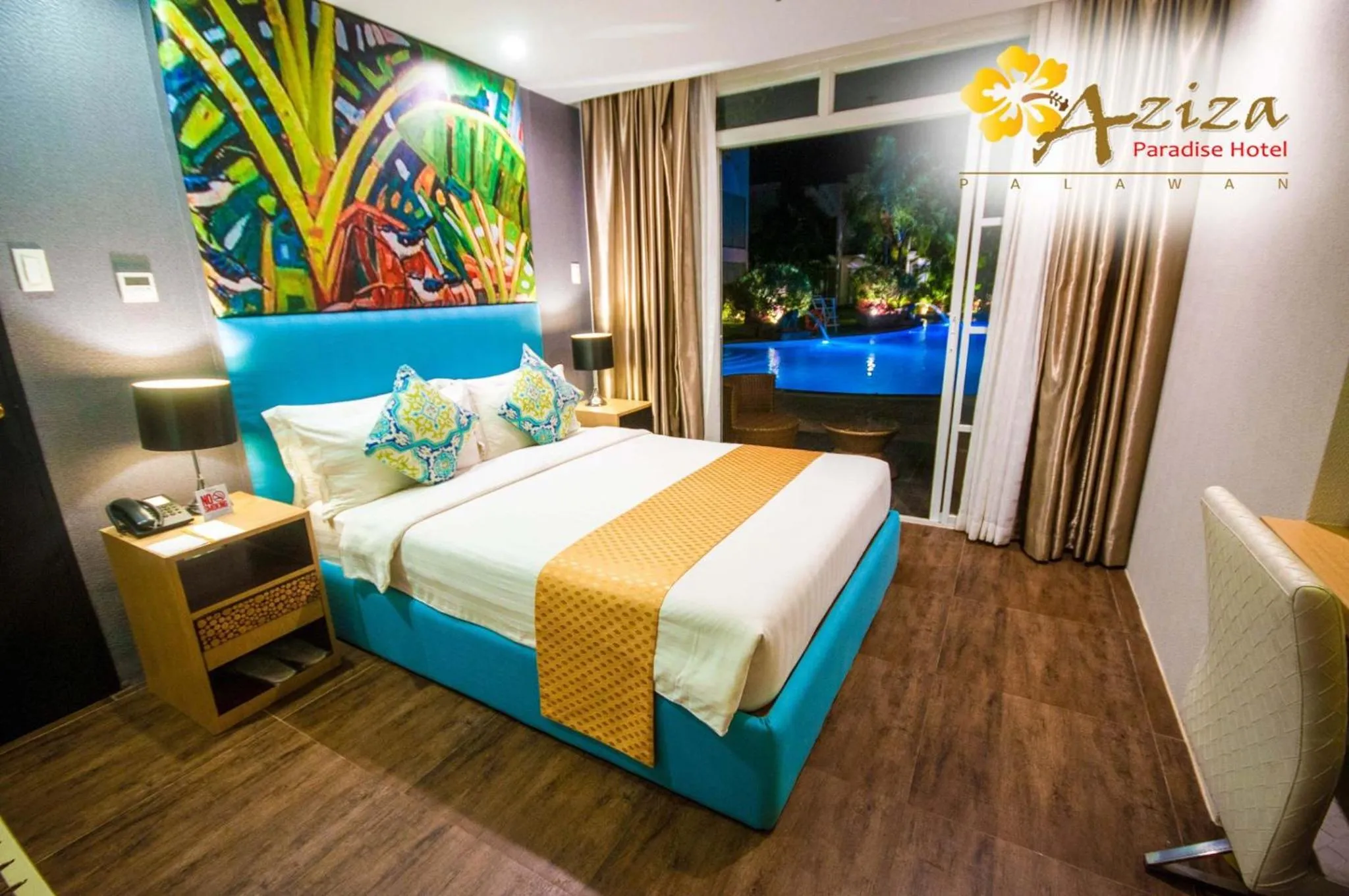 Pool view, Bed in Aziza Paradise Hotel