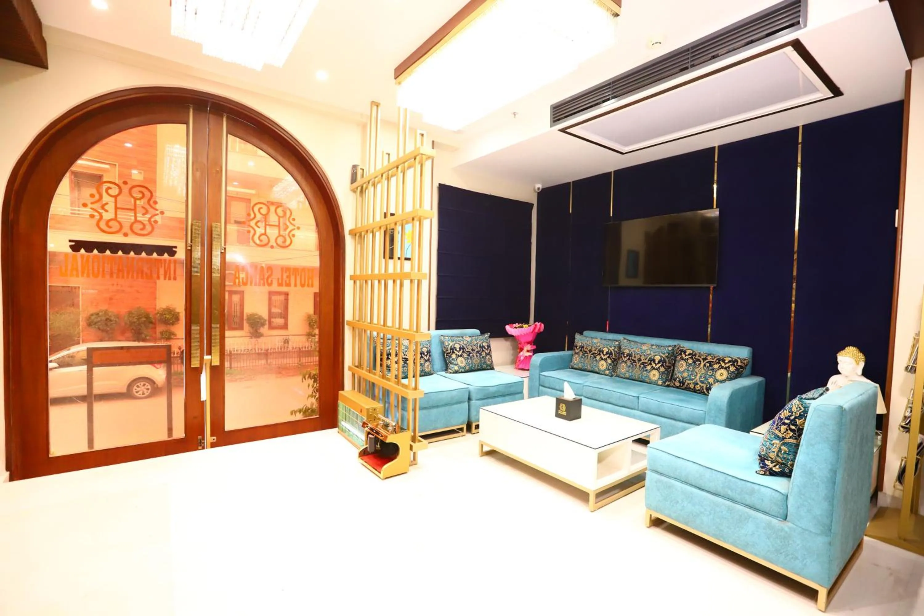 Seating area in Sanca International Hotel in Patel Nagar Delhi