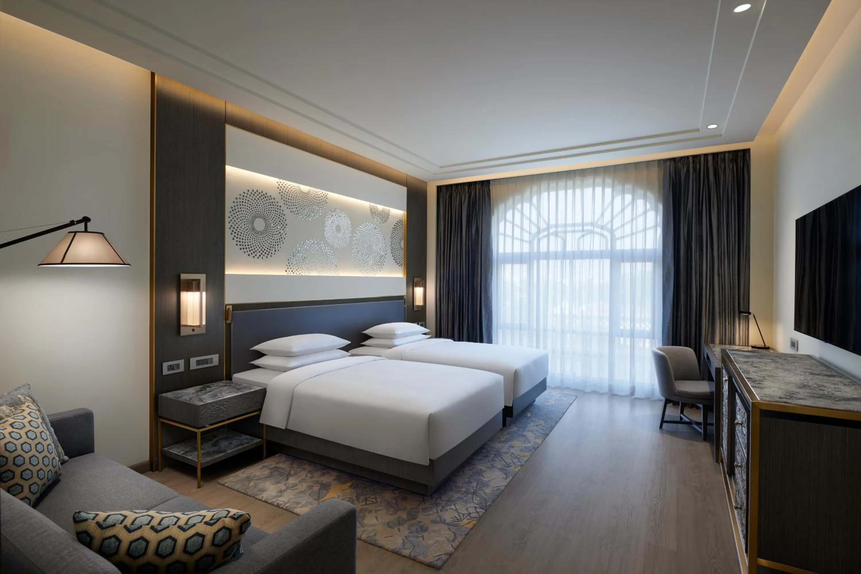 Bed in Hyatt Regency Jaipur Mansarovar