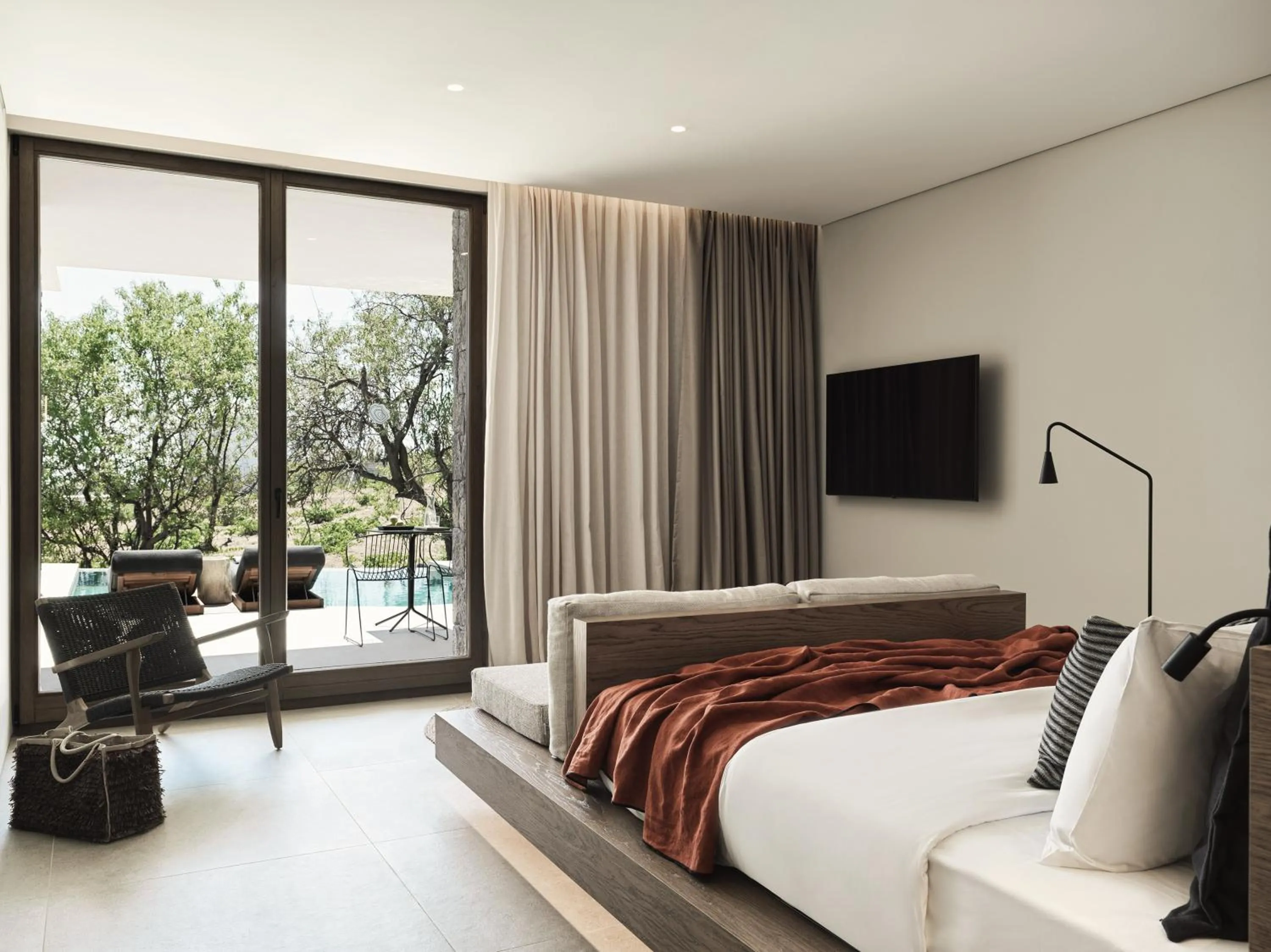 Balcony/Terrace, Bed in Magma Resort Santorini, In The Unbound Collection By Hyatt