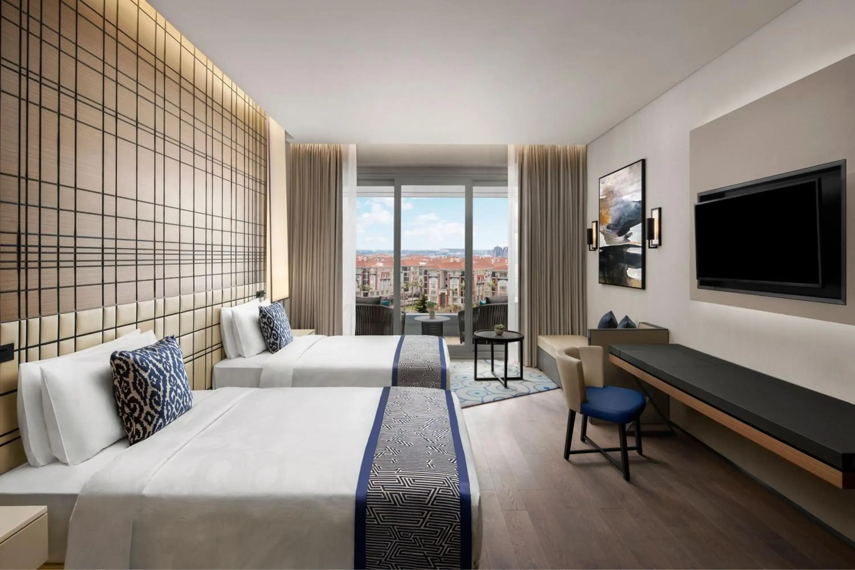 Deluxe Guest Room Two Twins Sofabed with Balcony and City View in JW Marriott Hotel Istanbul Marmara Sea Deluxe Guest Room Two Twins Sofabed with Balcony and City View in JW Marriott Hotel Istanbul Marmara Sea