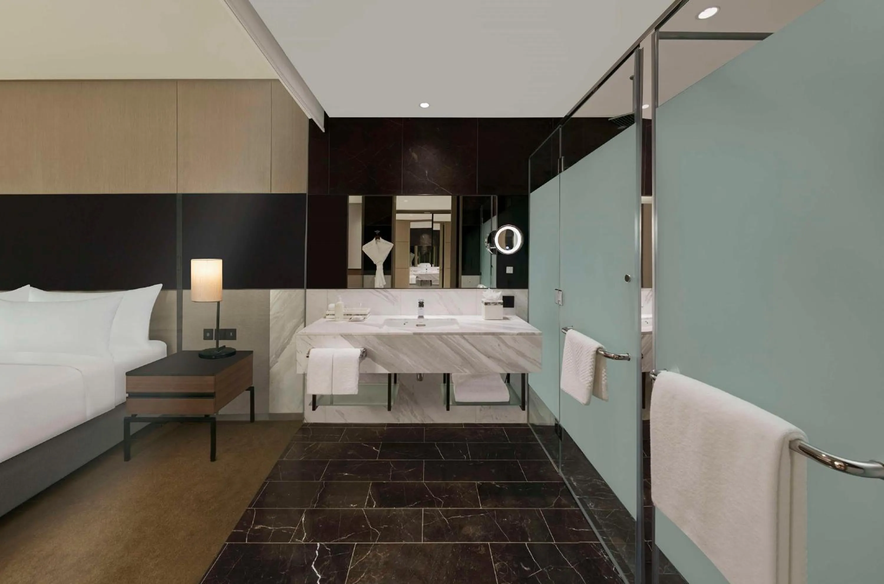 Bathroom, Bed in Hilton Bengaluru Embassy Manyata Business Park