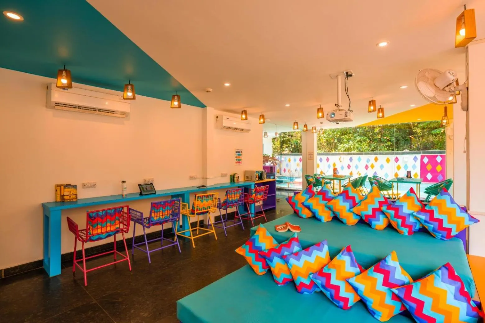 Seating area in goSTOPS Goa, Baga